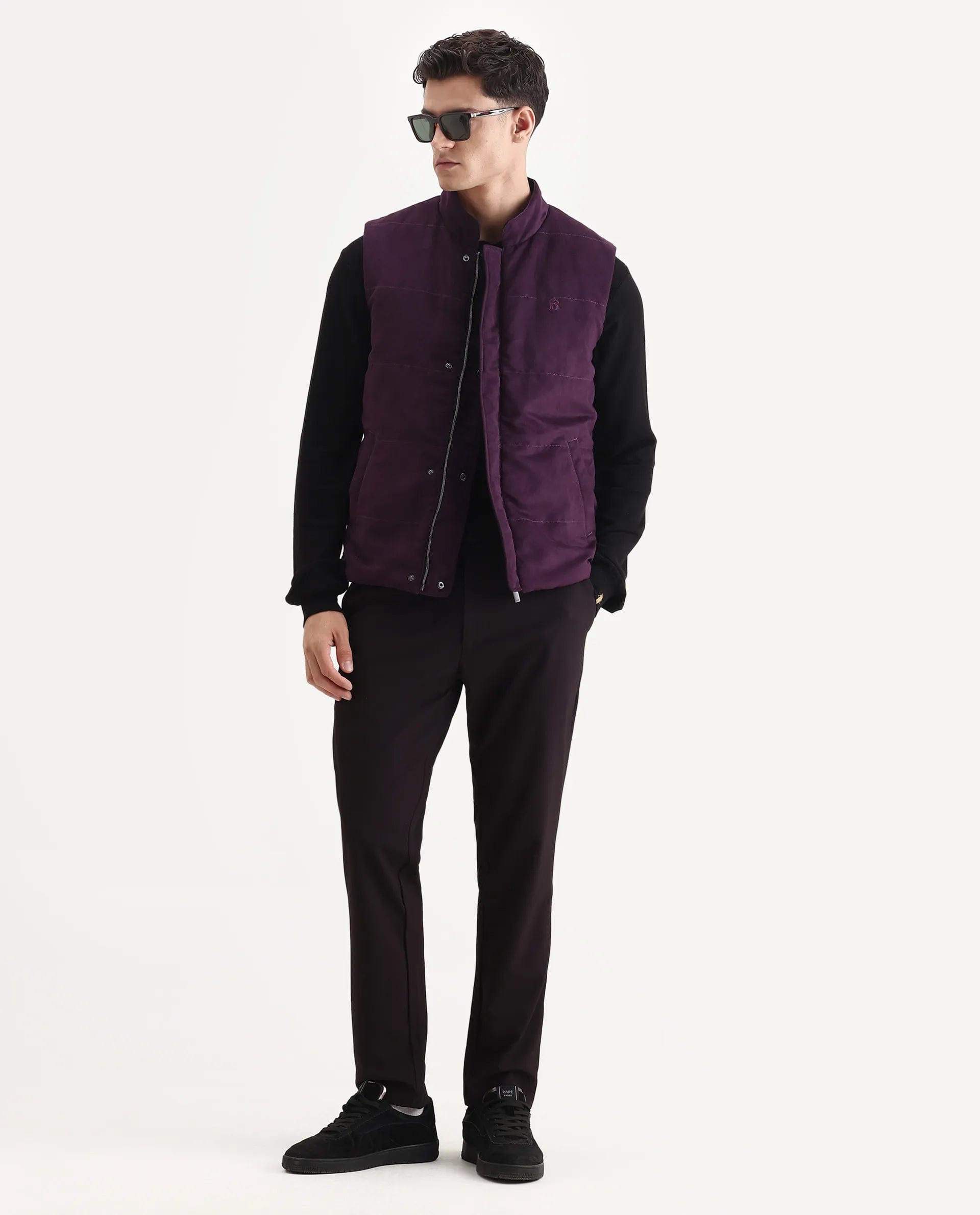 RARE Rabbit Men's Raldo - 25 Purple Polyester Blend Fabric High Neck Regular Fit Plain Jacket