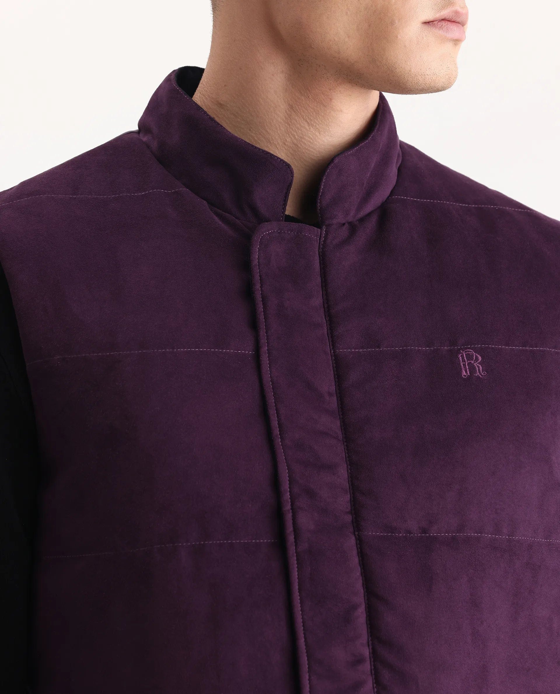 RARE Rabbit Men's Raldo - 25 Purple Polyester Blend Fabric High Neck Regular Fit Plain Jacket