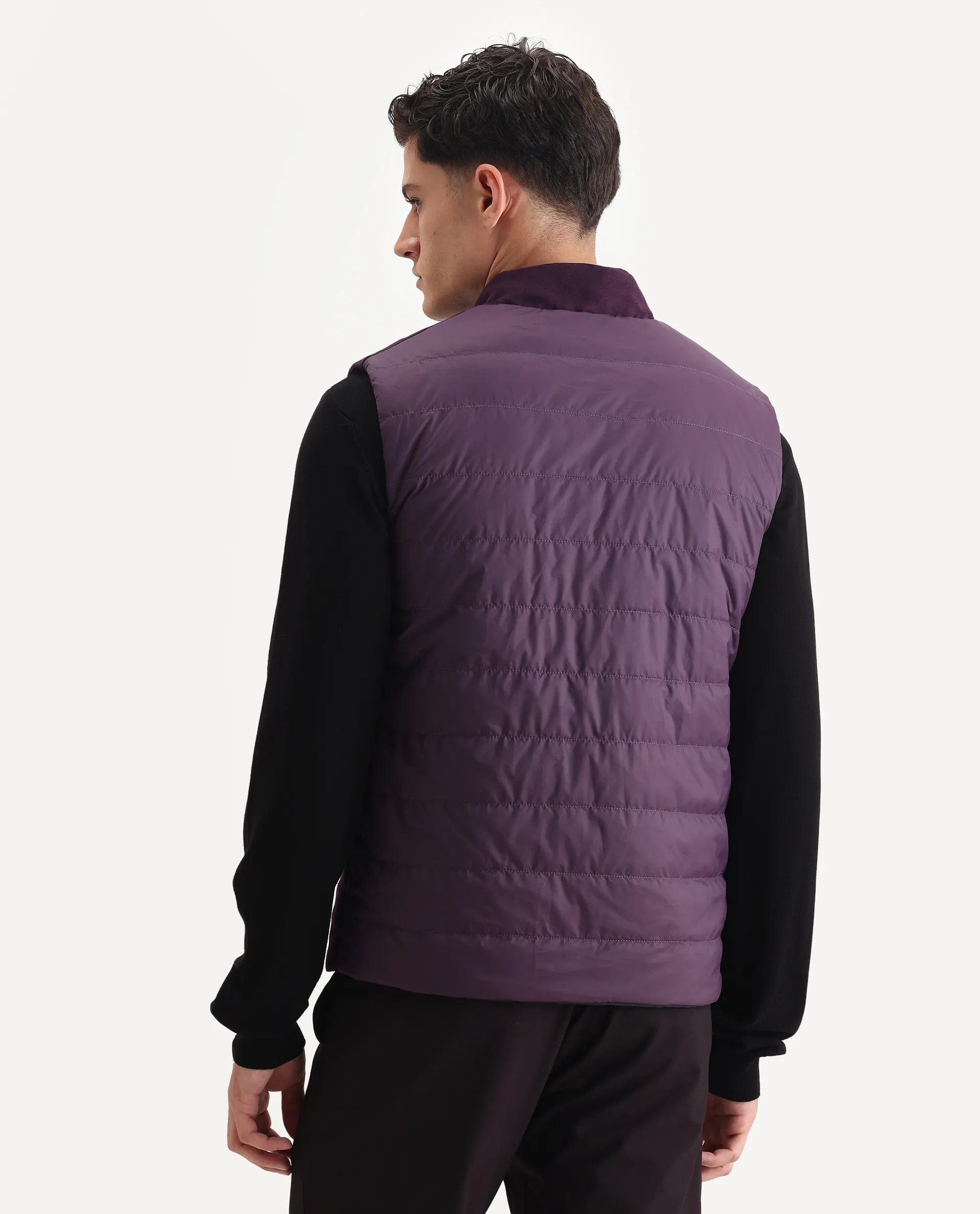 RARE Rabbit Men's Raldo - 25 Purple Polyester Blend Fabric High Neck Regular Fit Plain Jacket