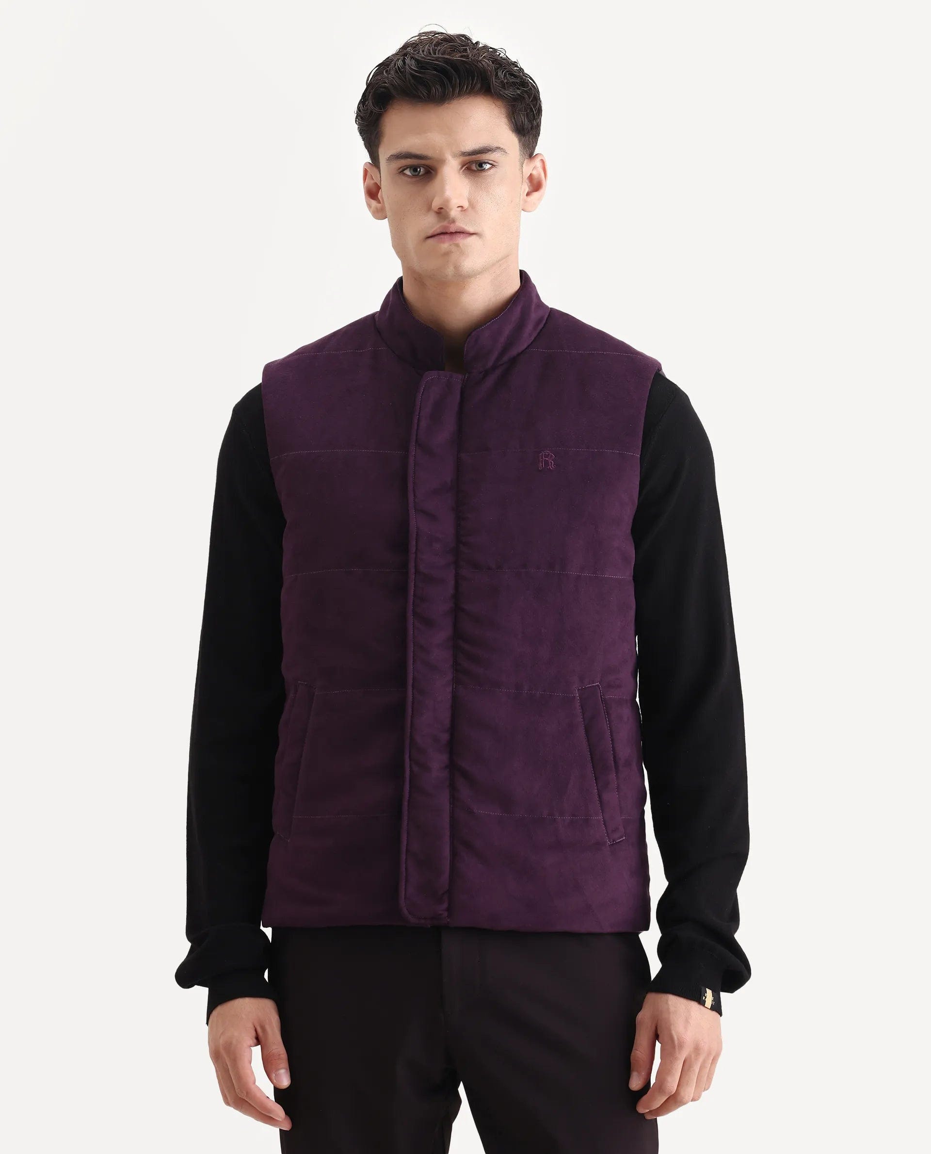 RARE Rabbit Men's Raldo - 25 Purple Polyester Blend Fabric High Neck Regular Fit Plain Jacket