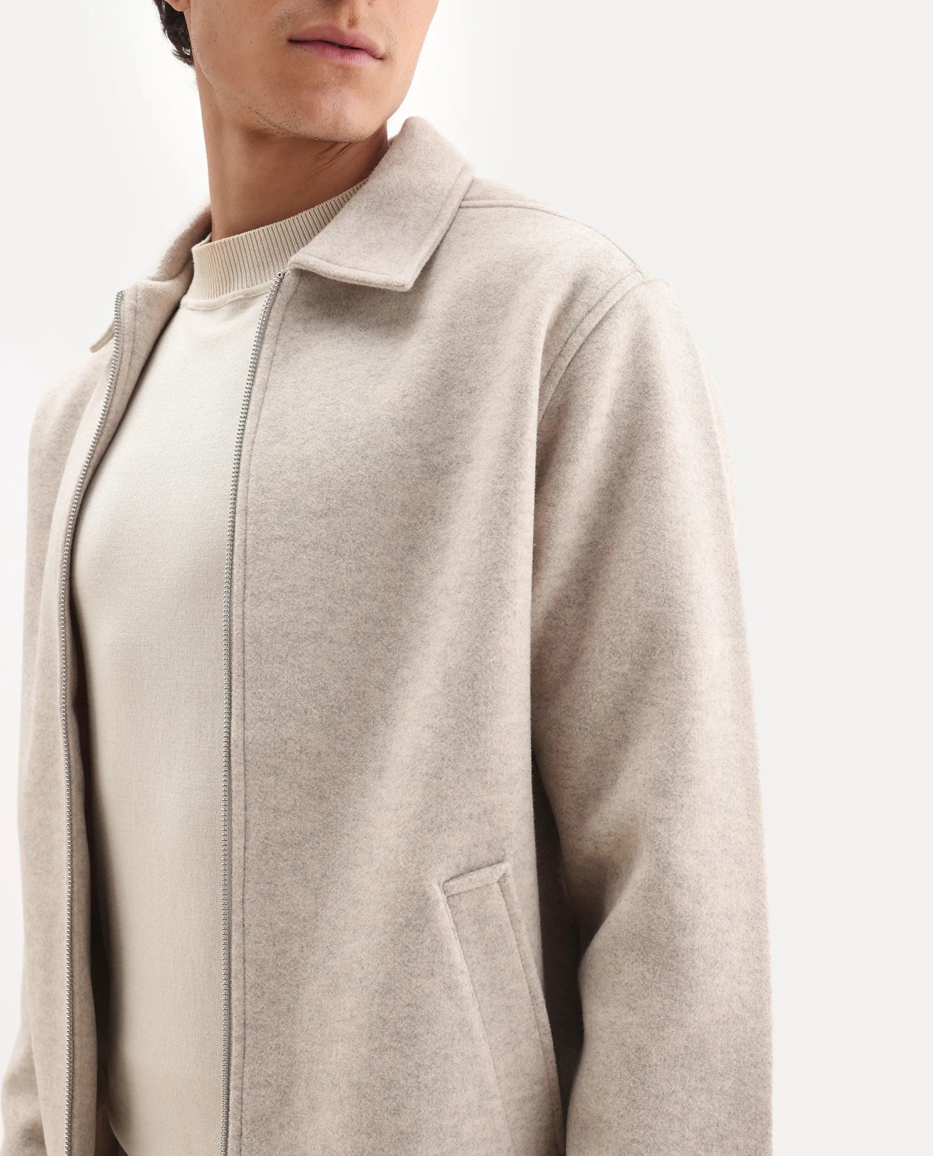 RARE Rabbit Men's Tweeder - 25 Beige Polyester Blend Fabric Collared Neck Regular Fit Plain Jacket