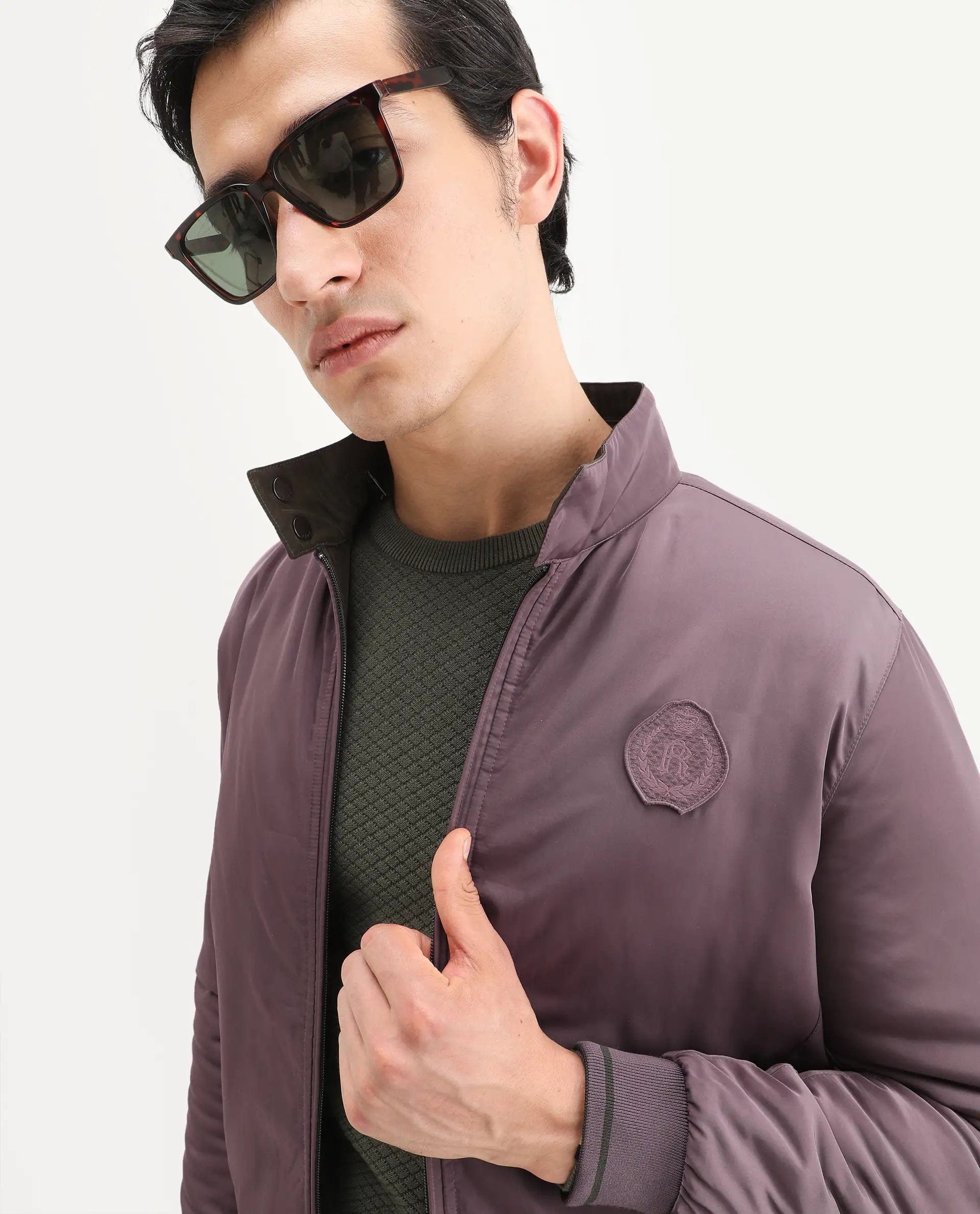 RARE Rabbit Men's Royban - 25 Olive Polyester Plain Regular Fit Full Sleeve High Neck Jacket