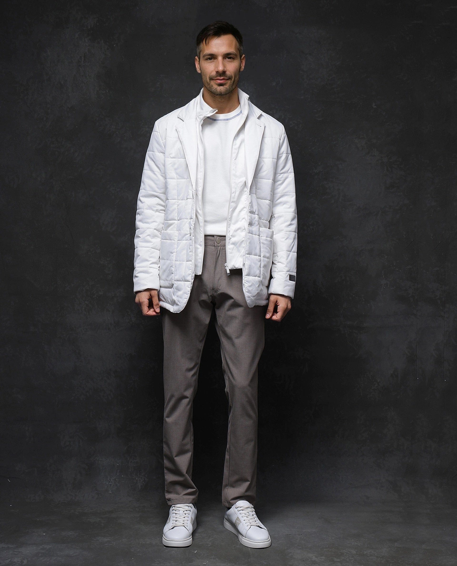 RARE Rabbit Men's Alter Off White Nylon Plain Regular Fit Full Sleeve Lapel Neck Jacket