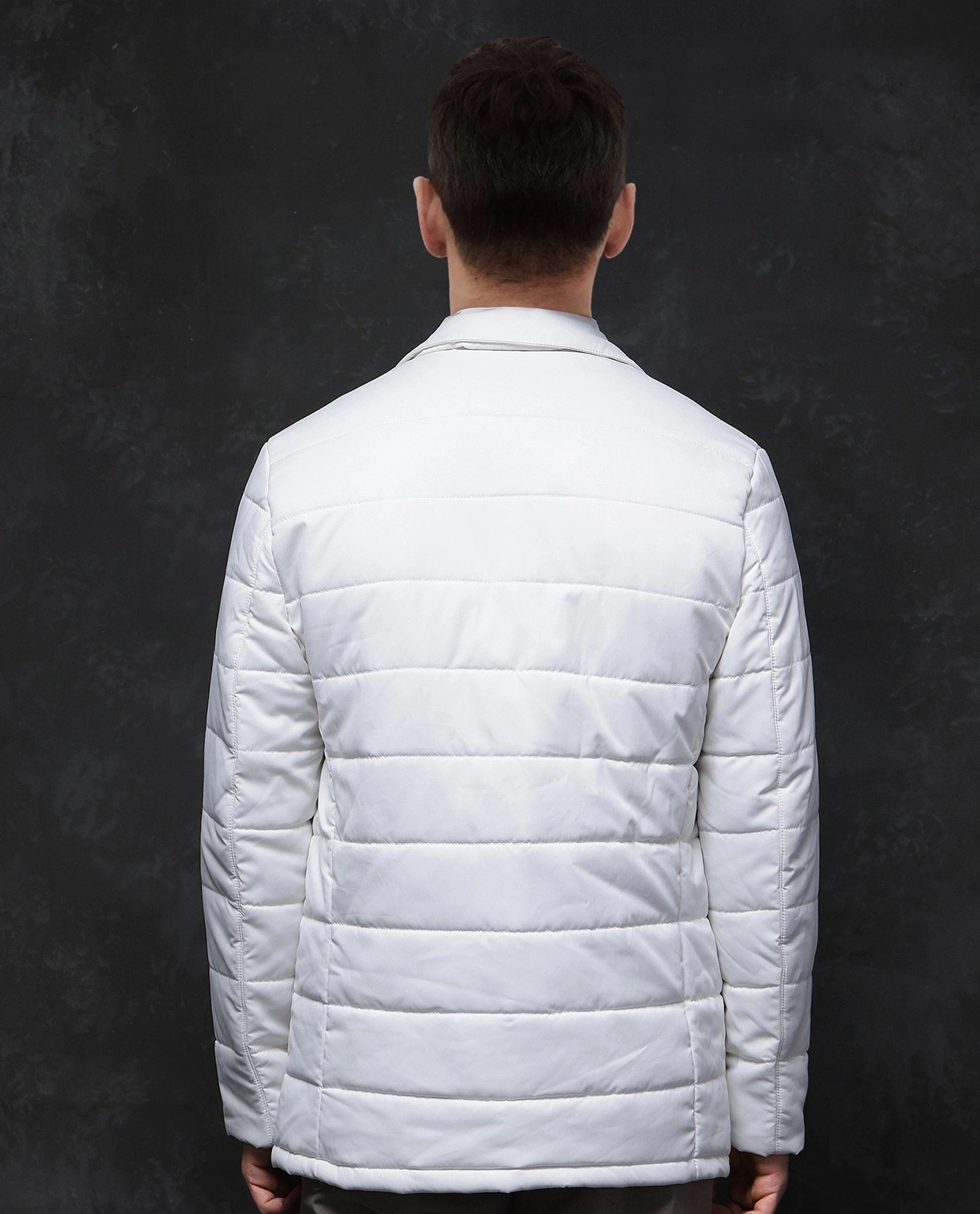 RARE Rabbit Men's Alter Off White Nylon Plain Regular Fit Full Sleeve Lapel Neck Jacket