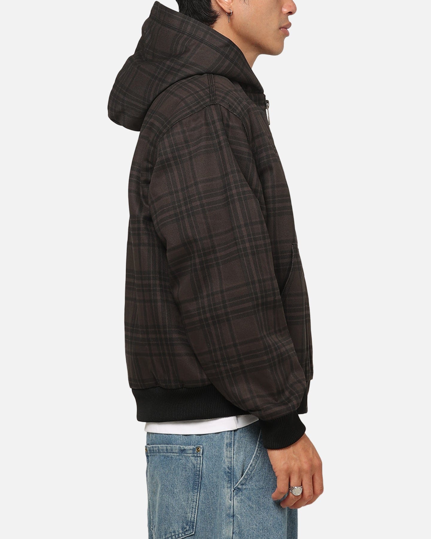 Carre Sherpa Lined Zip Hoodie Black Plaid