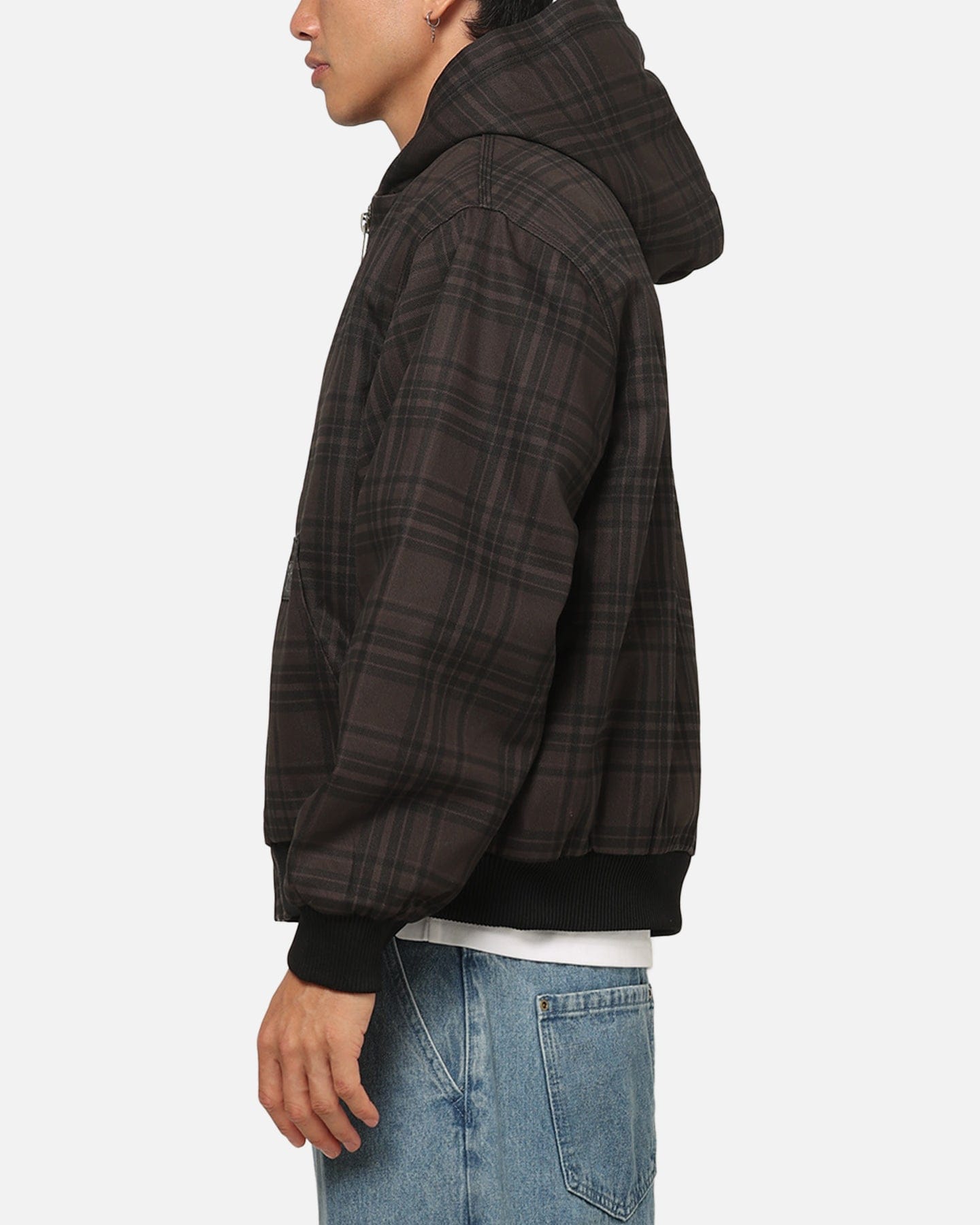 Carre Sherpa Lined Zip Hoodie Black Plaid