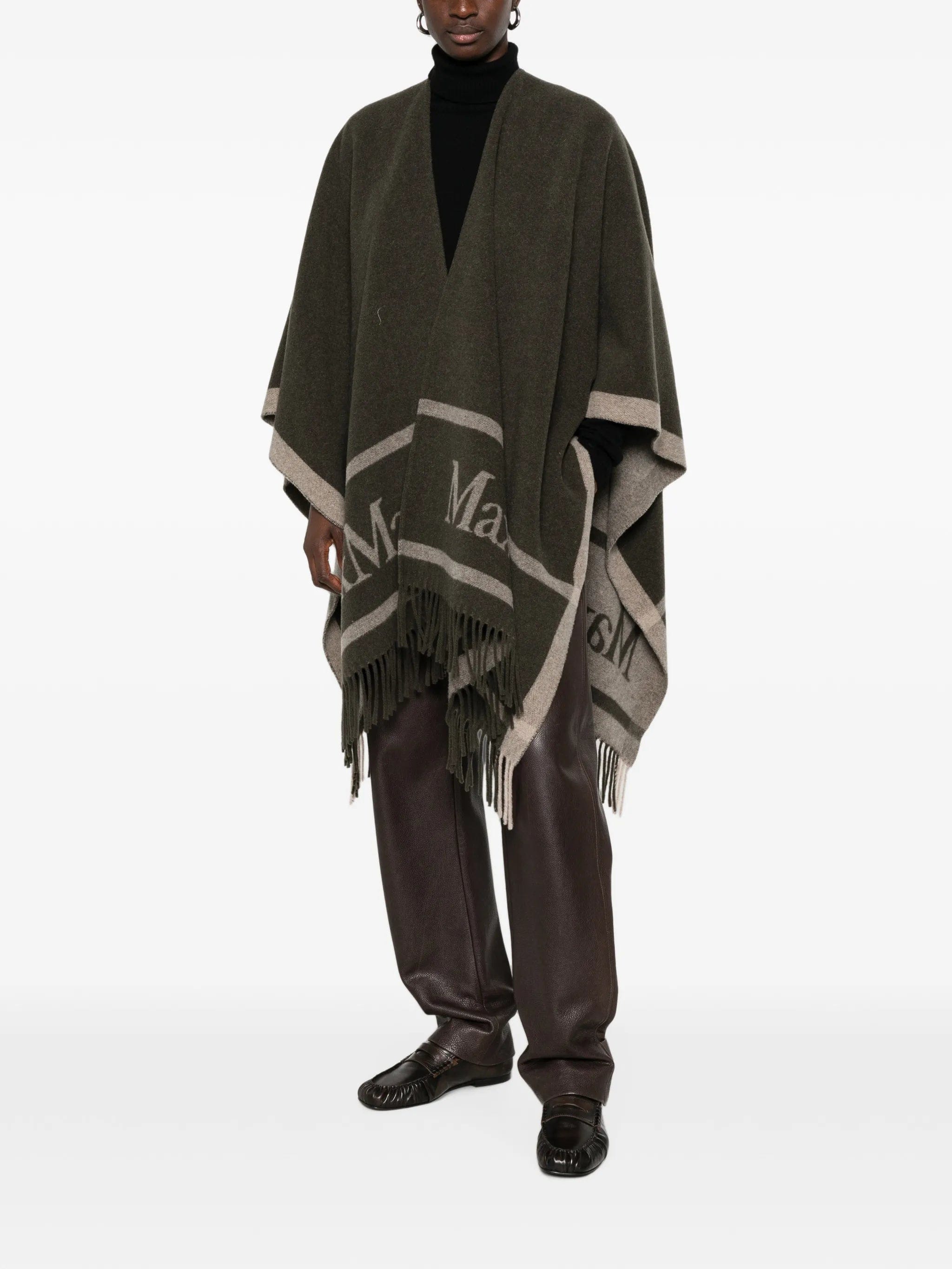 Max Mara logo - print fringed poncho