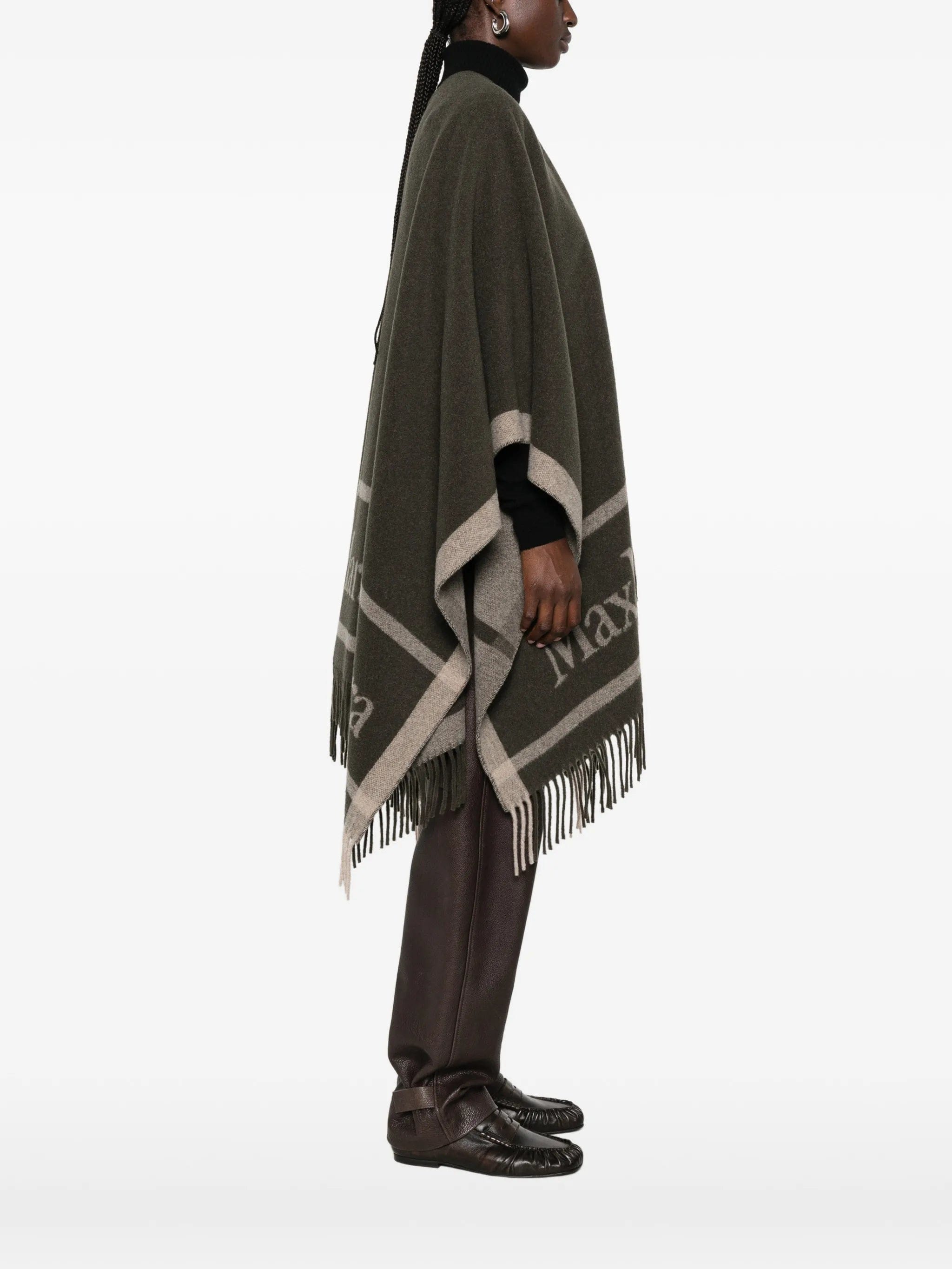 Max Mara logo - print fringed poncho