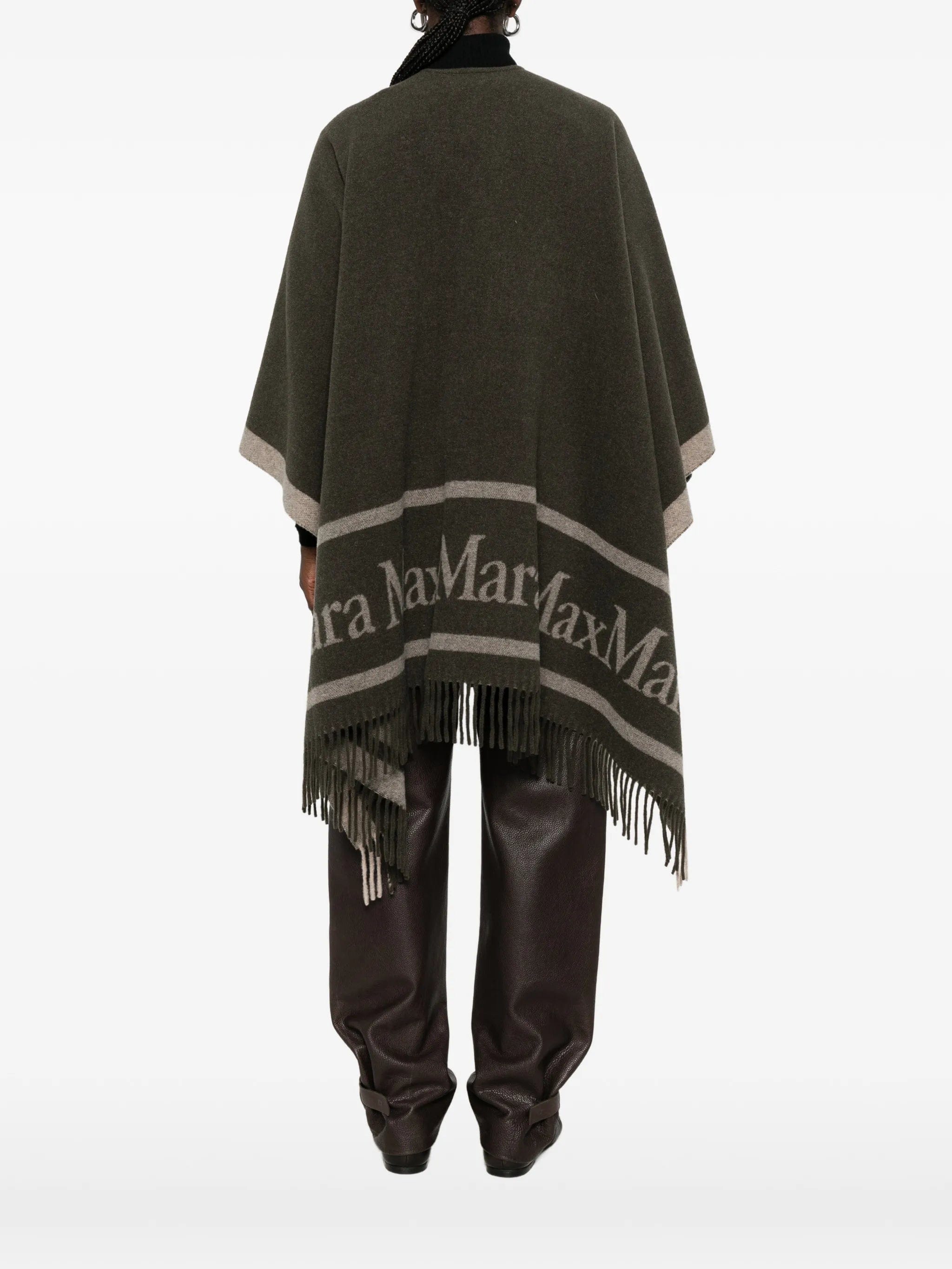 Max Mara logo - print fringed poncho