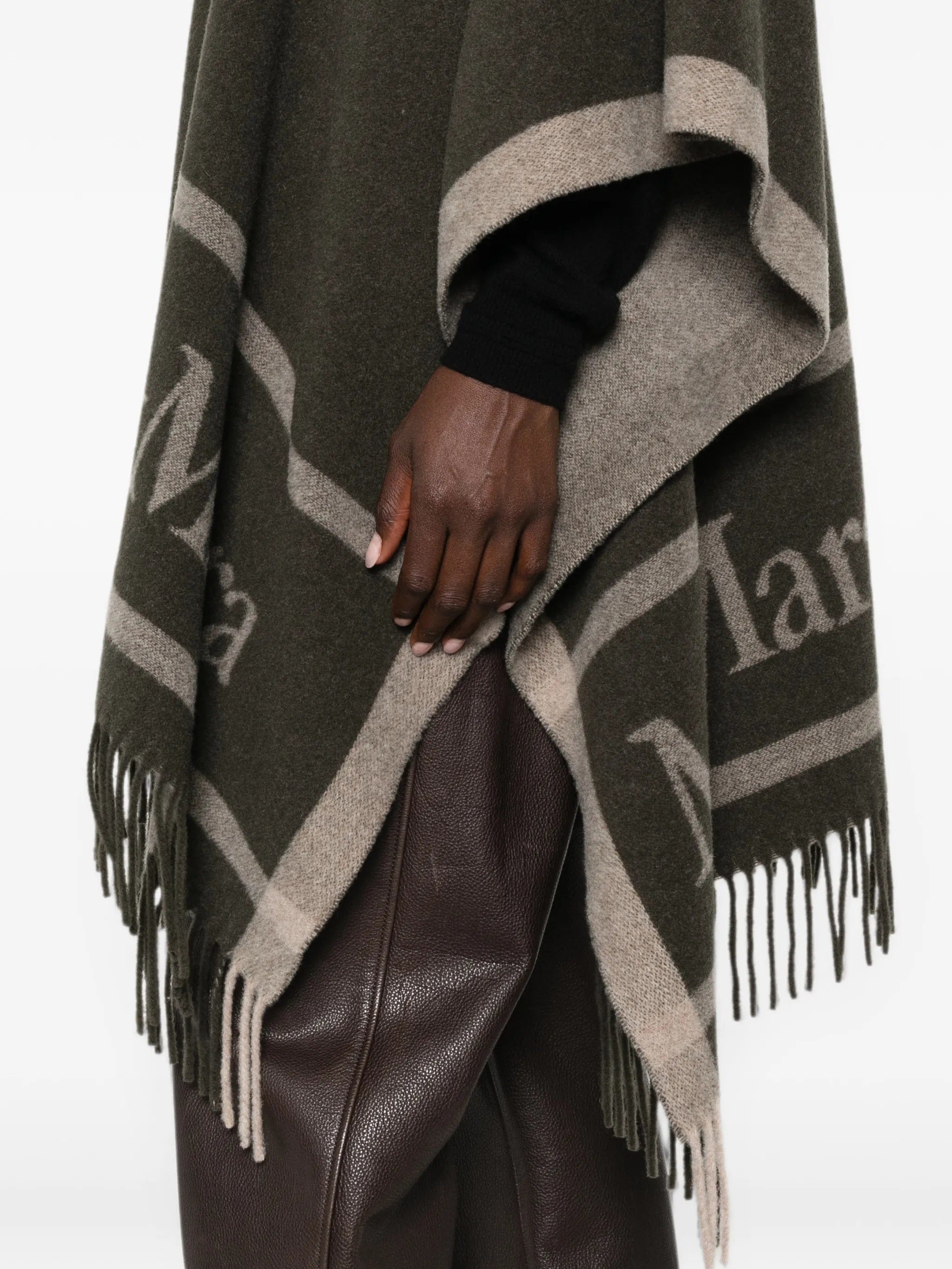 Max Mara logo - print fringed poncho