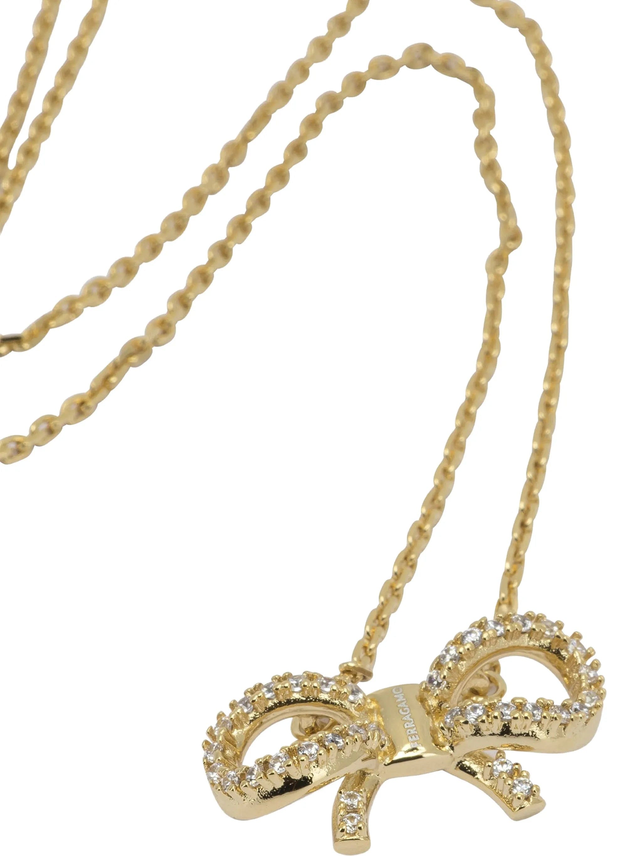 Ferragamo crystal - embellished bow necklace