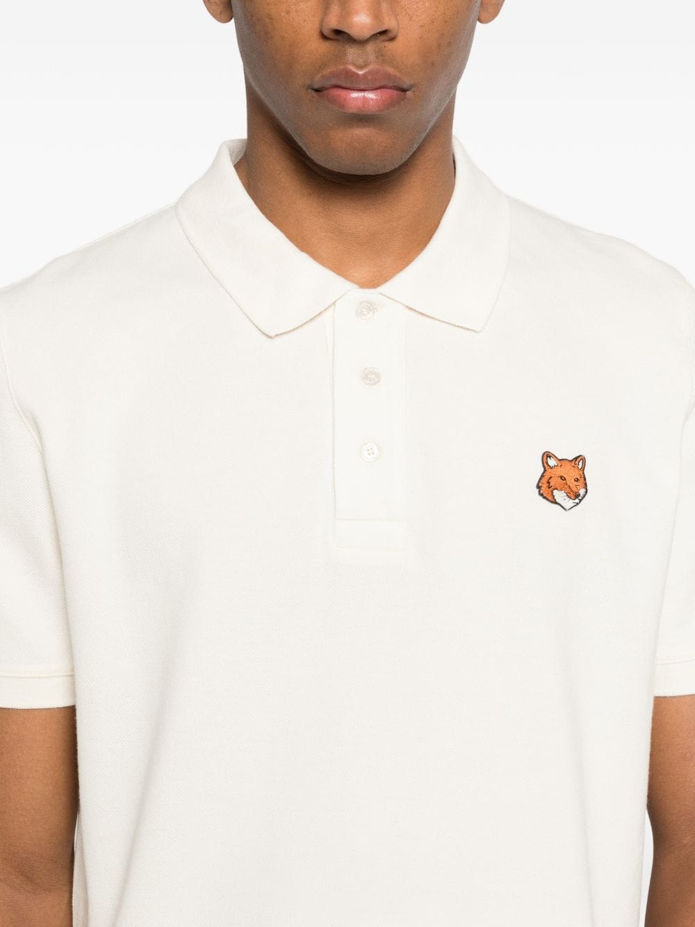 Maison Kitsuné Fox Head Logo - Embroidered Cotton Polo Shirt — Cream