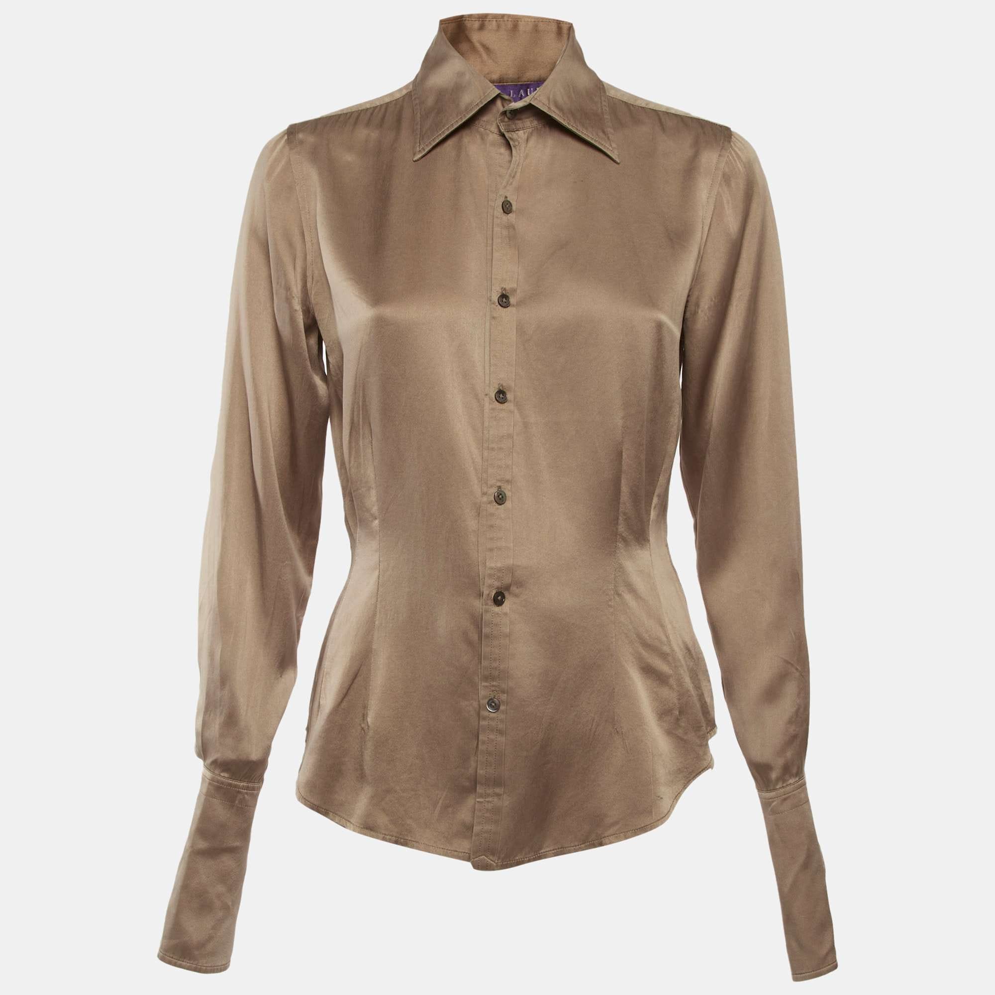 Ralph Lauren Purple Label Brown Satin Button Up Shirt