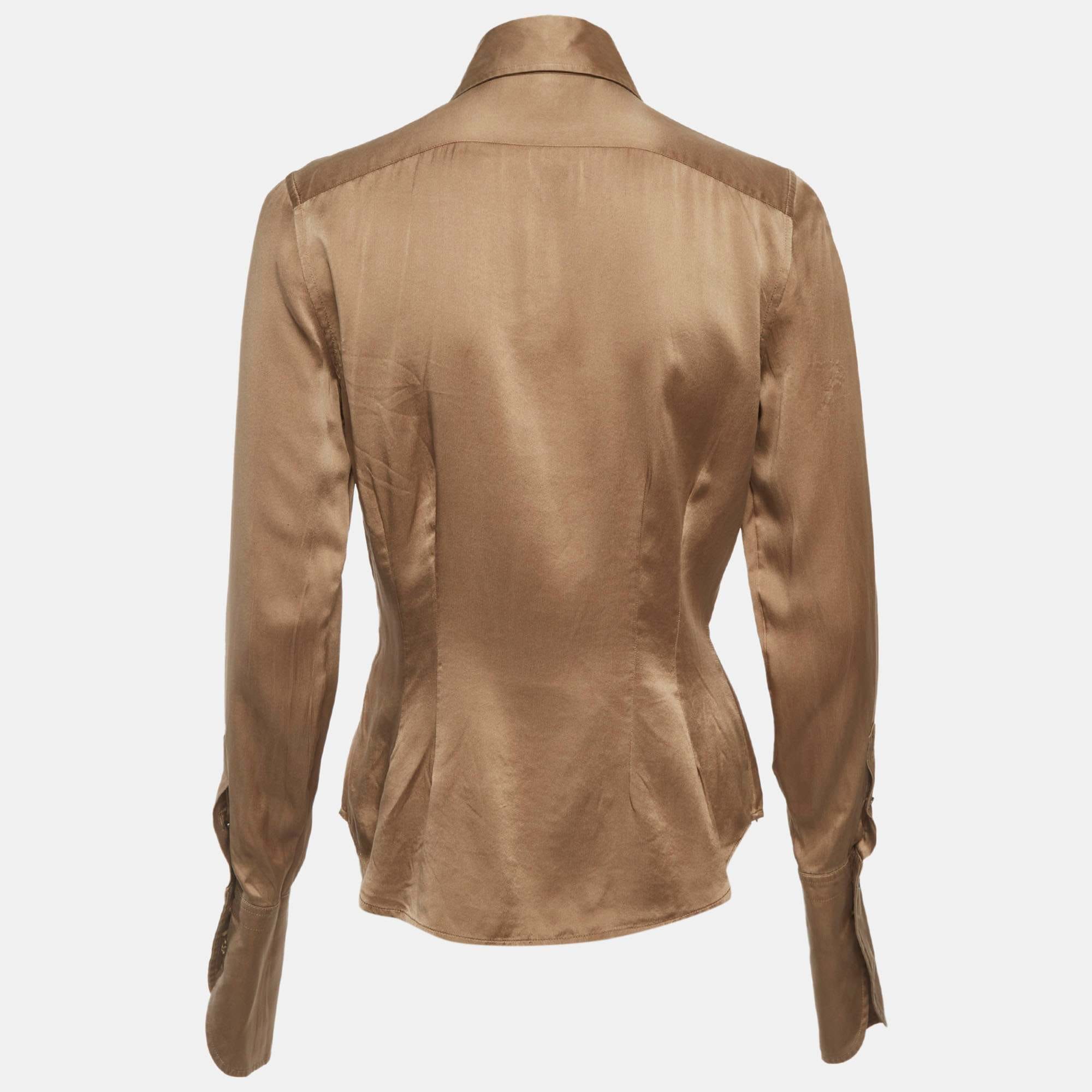 Ralph Lauren Purple Label Brown Satin Button Up Shirt