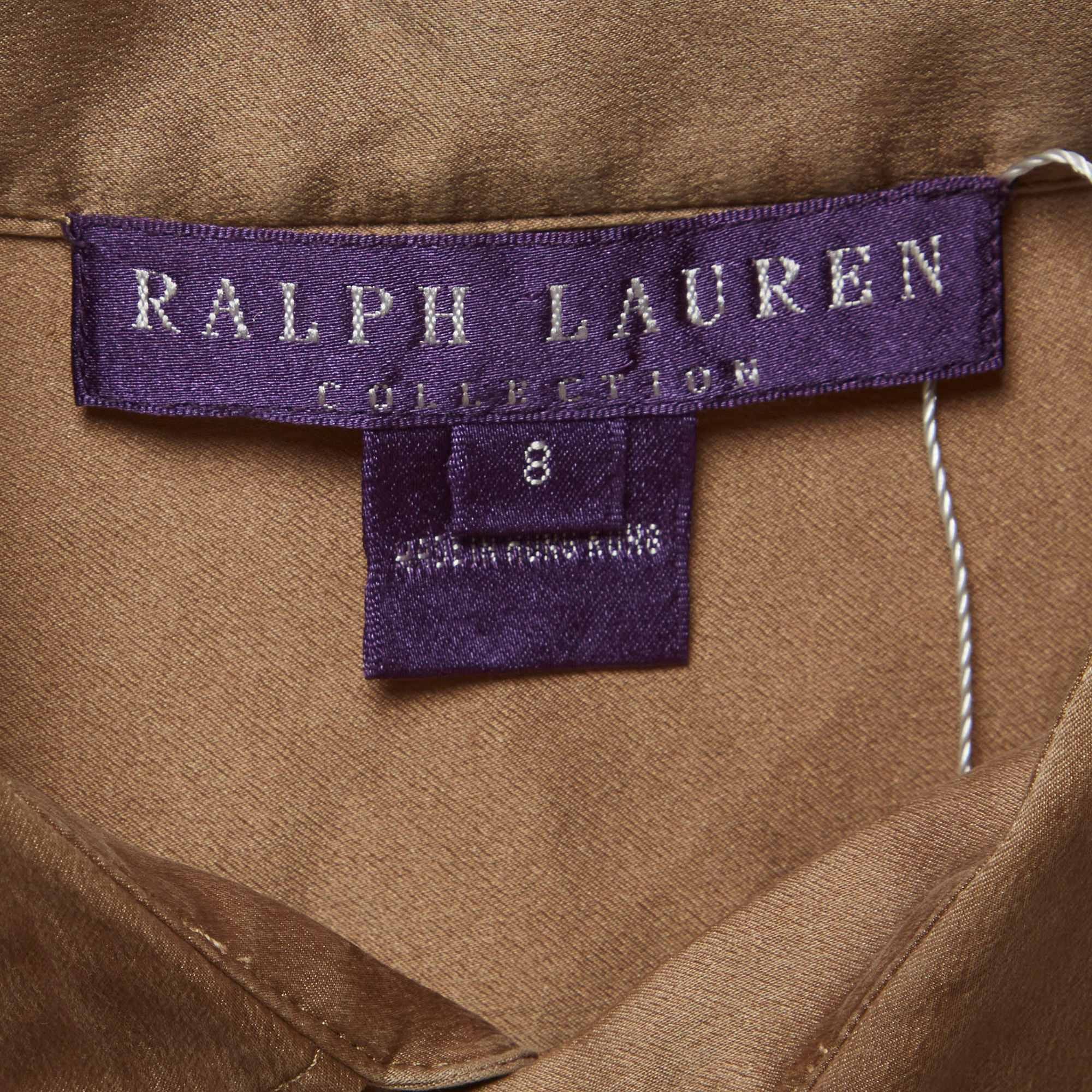 Ralph Lauren Purple Label Brown Satin Button Up Shirt
