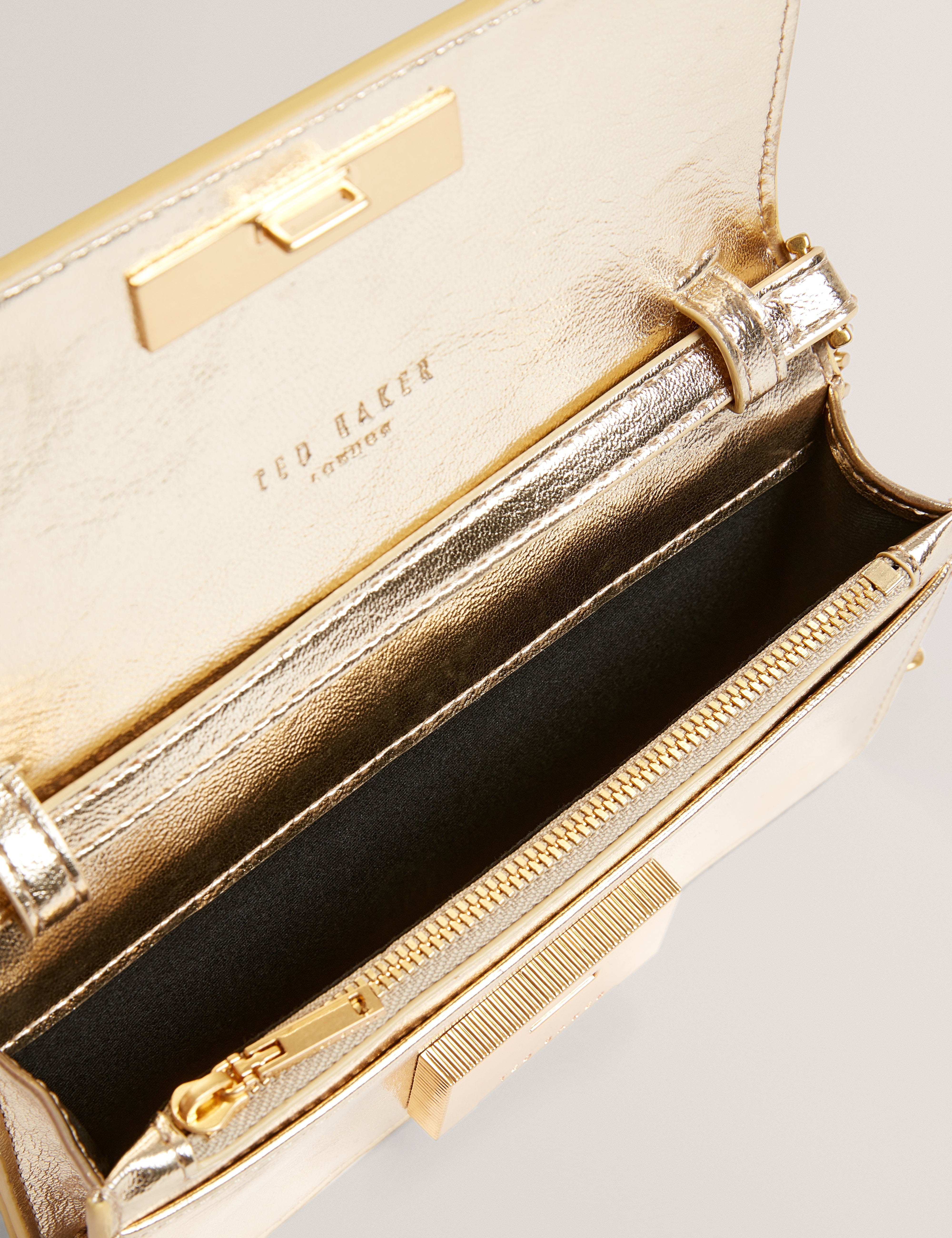 Ted Baker Mahiria Lock Detail Purse On A Chain Gold