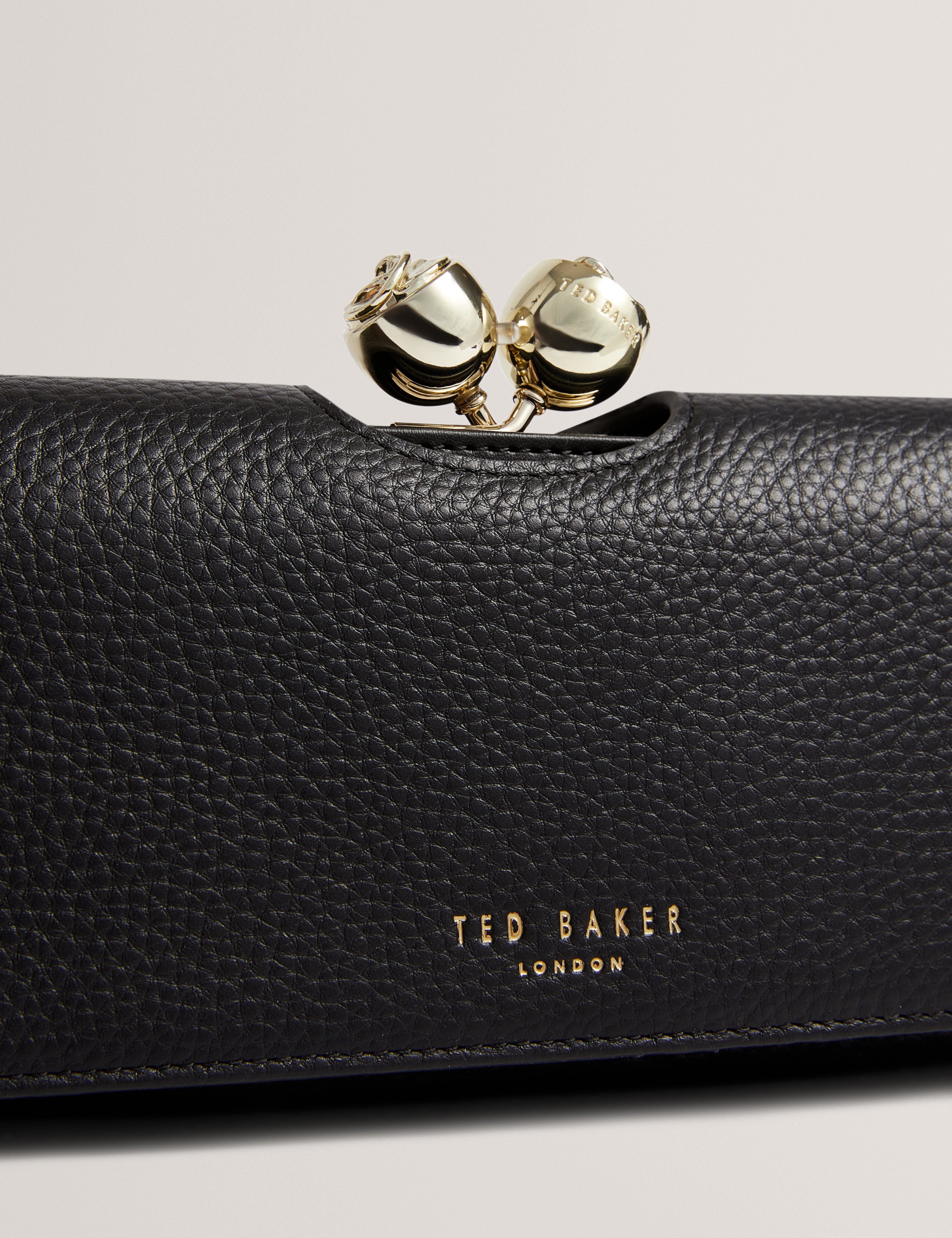 Ted Baker Roosali Rose Detail Leather Large Bobble Purse Black