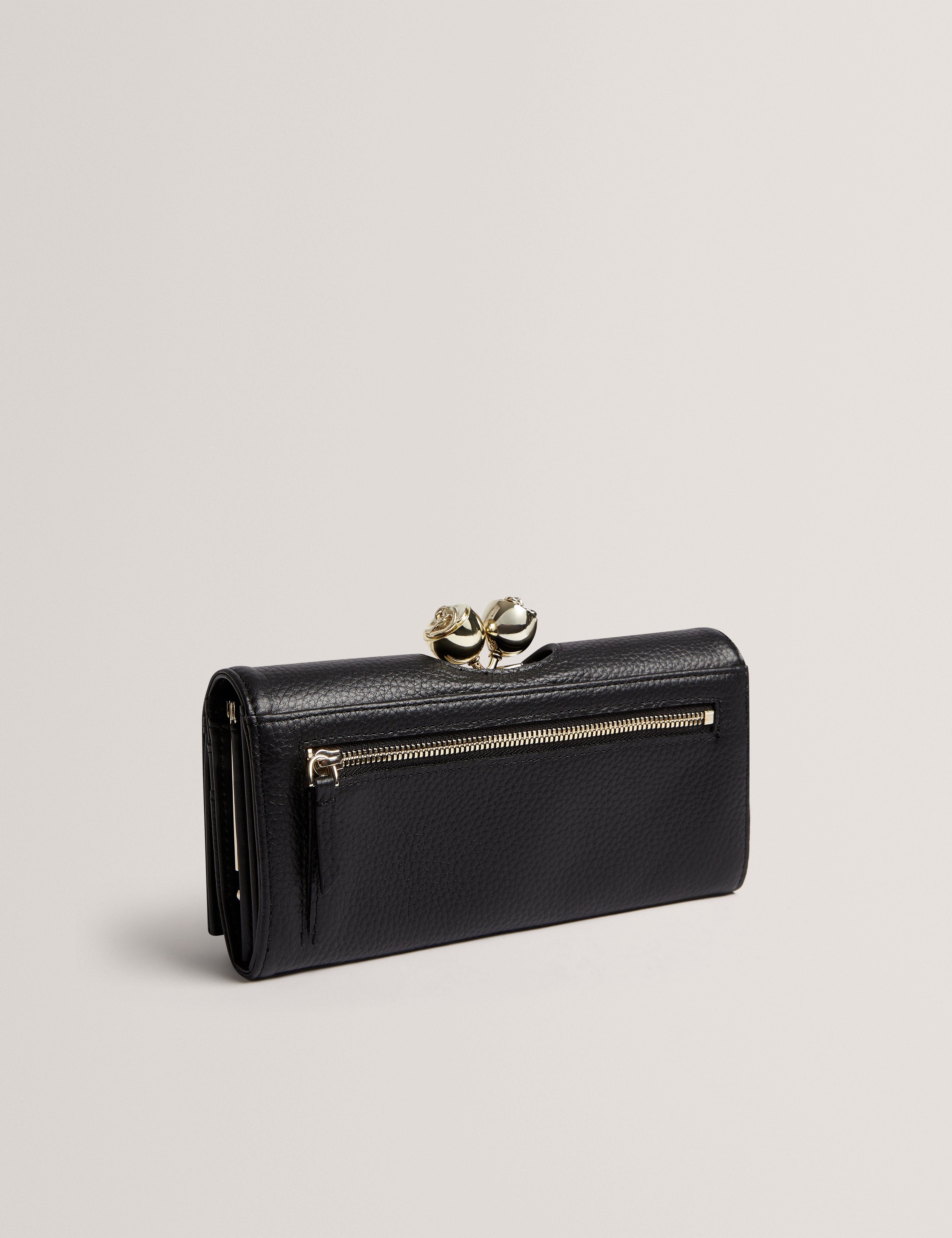 Ted Baker Roosali Rose Detail Leather Large Bobble Purse Black