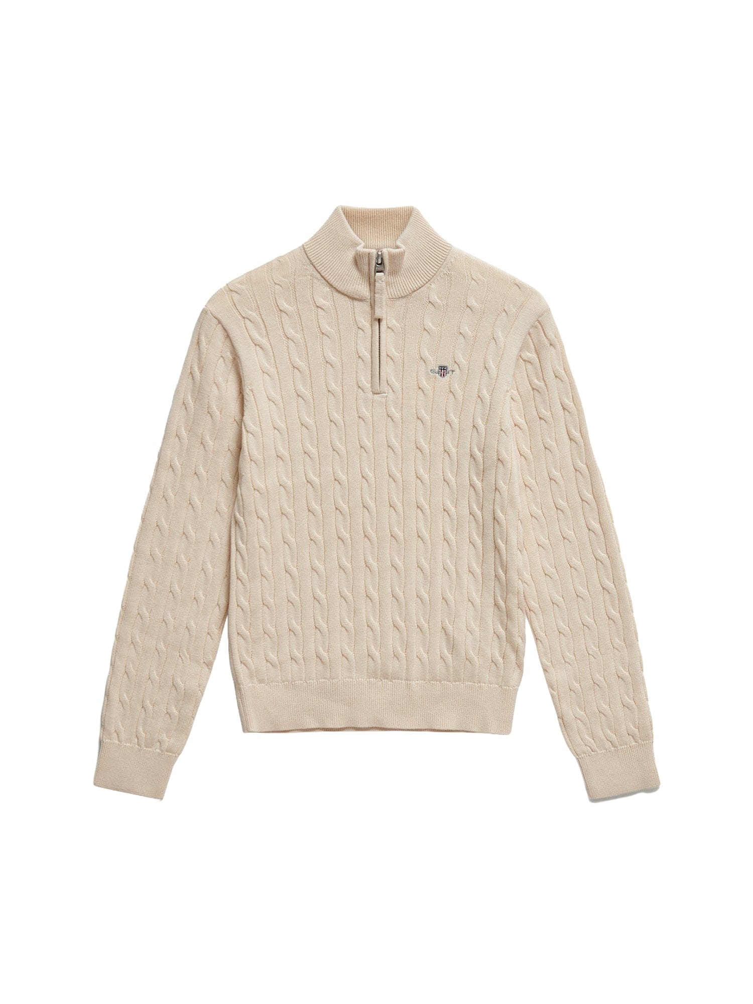 GANT Kids' Shield Cotton Cable Half Zip Sweater Cream