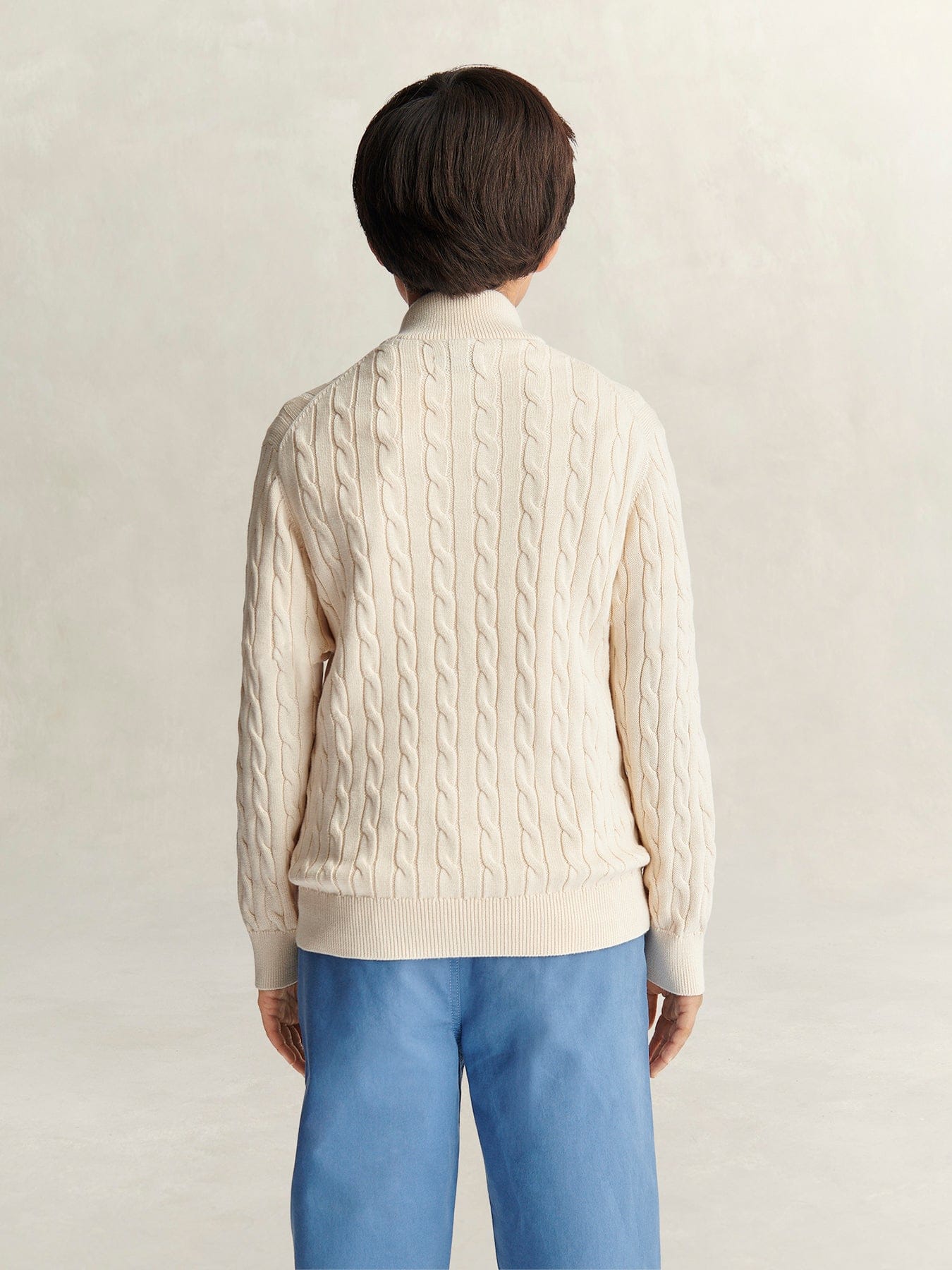 GANT Kids' Shield Cotton Cable Half Zip Sweater Cream