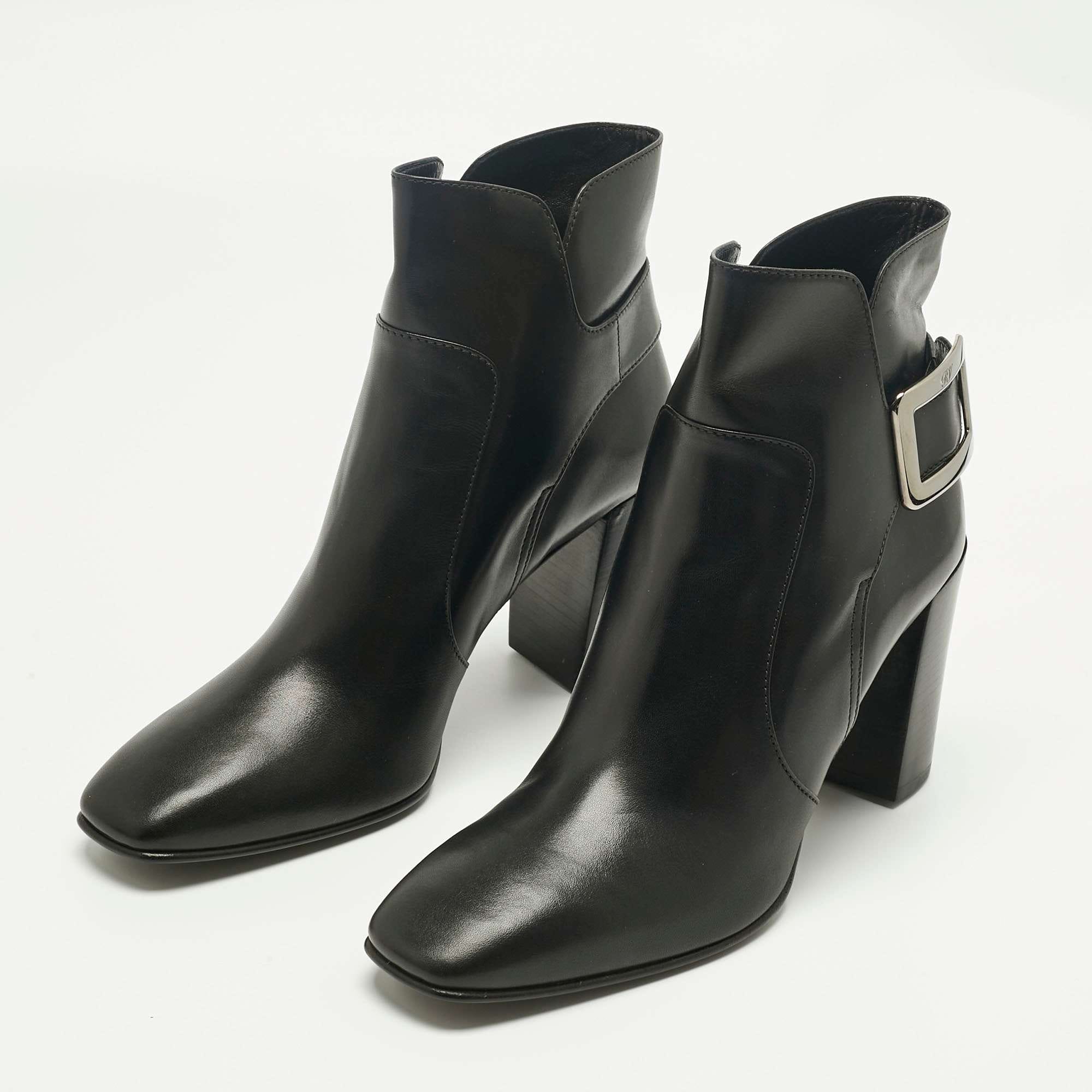 Roger Vivier Black Leather Polly Booties