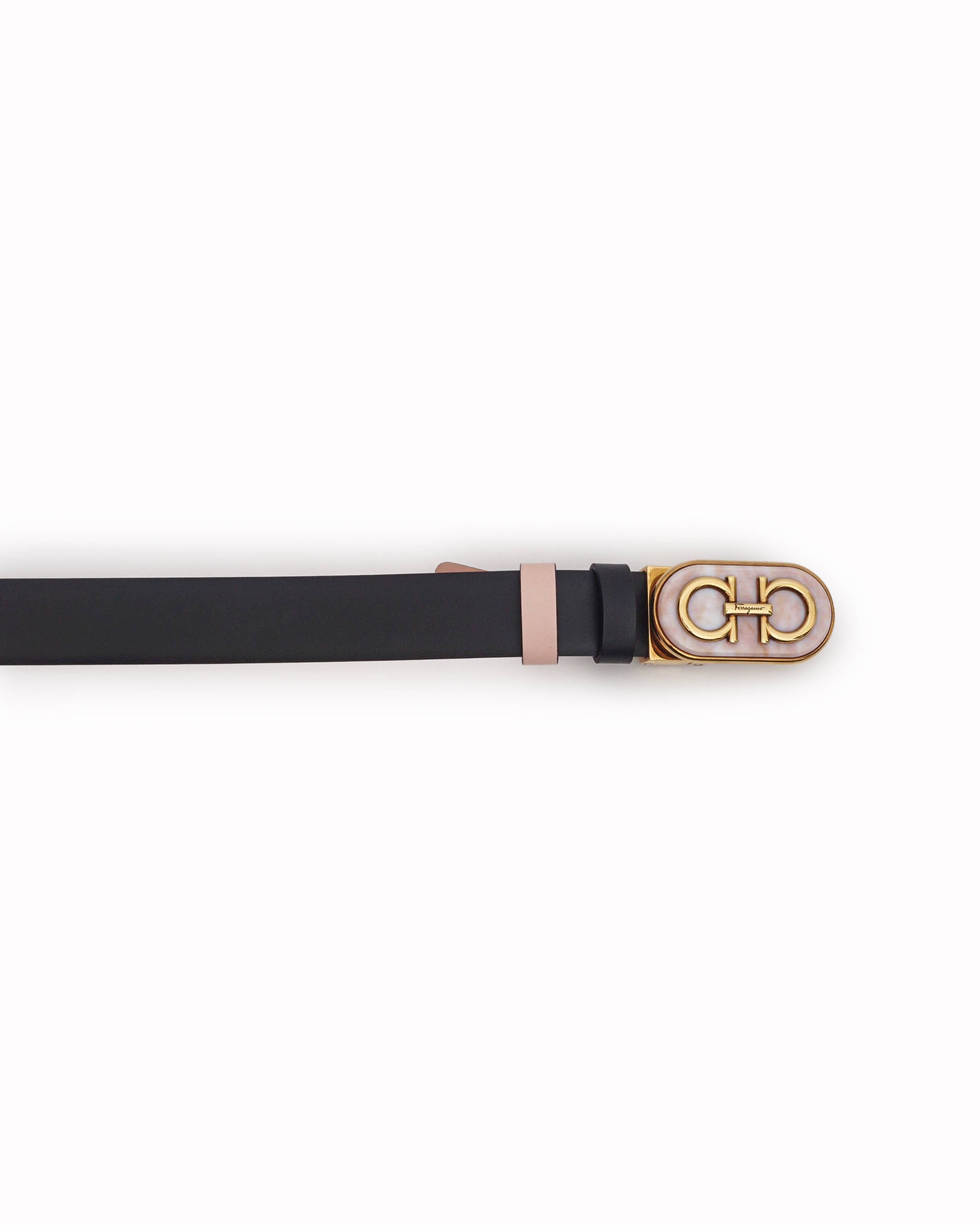 Salvatore Ferragamo Black & Pink Gancini Leather Reversible Belt