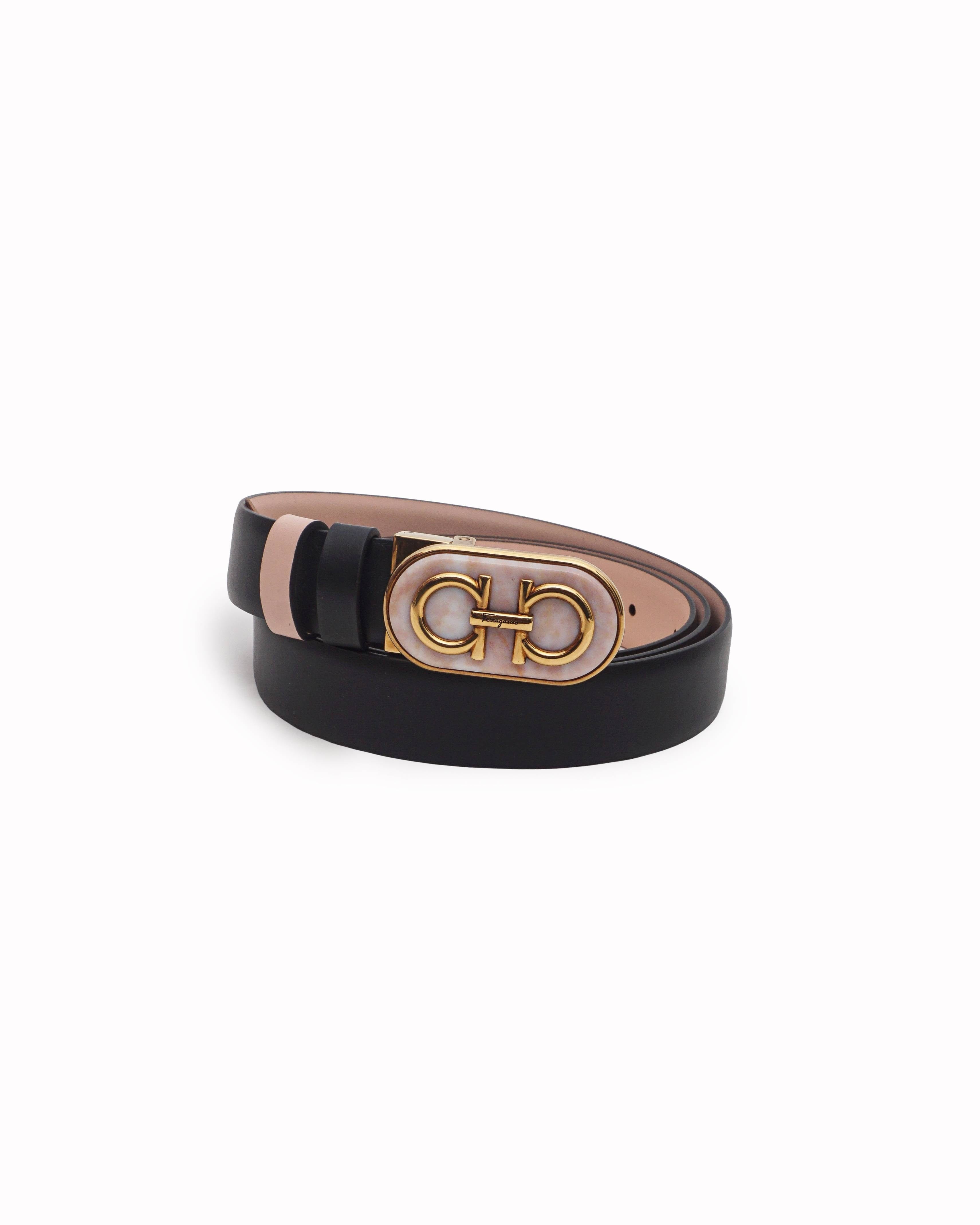 Salvatore Ferragamo Black & Pink Gancini Leather Reversible Belt