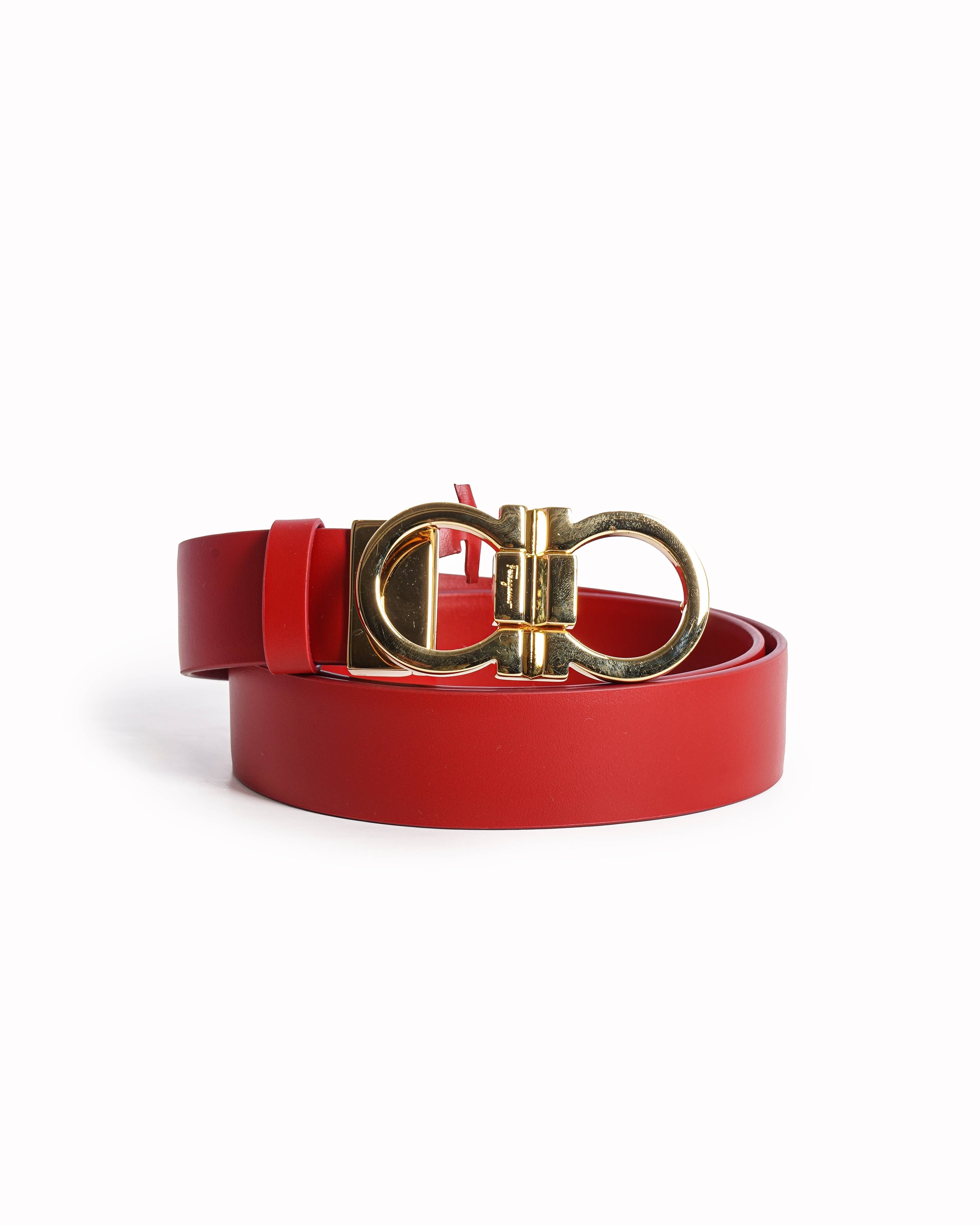 Salvatore Ferragamo Women's Belt In Red With Gold Tone Hardware
