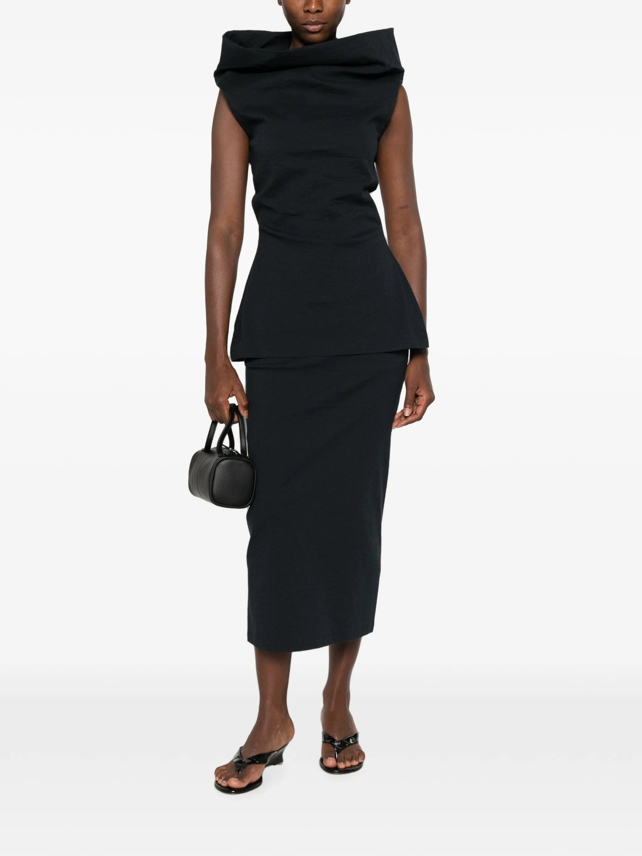 Issey Miyake high - waisted zip - back midi skirt