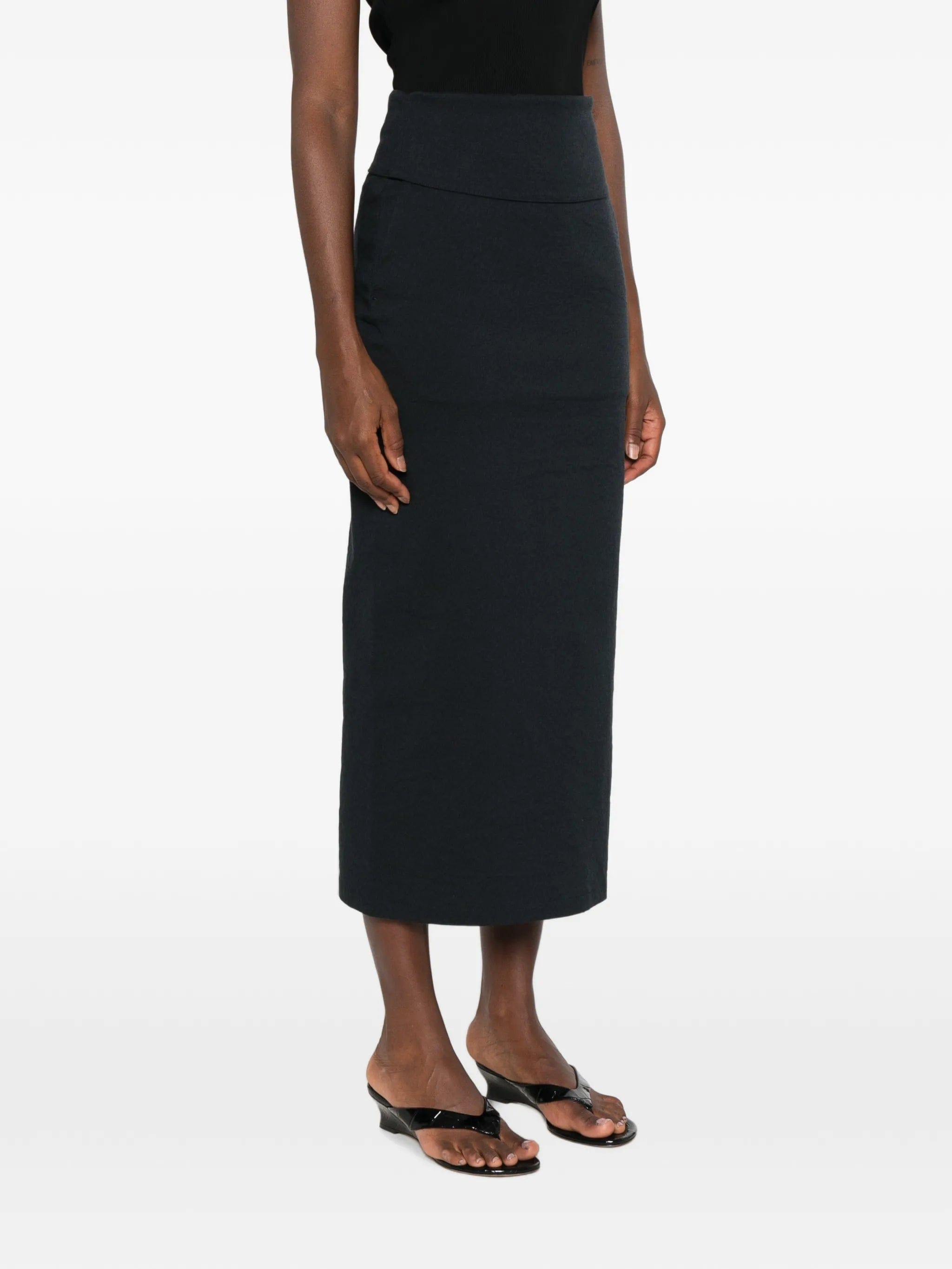 Issey Miyake high - waisted zip - back midi skirt