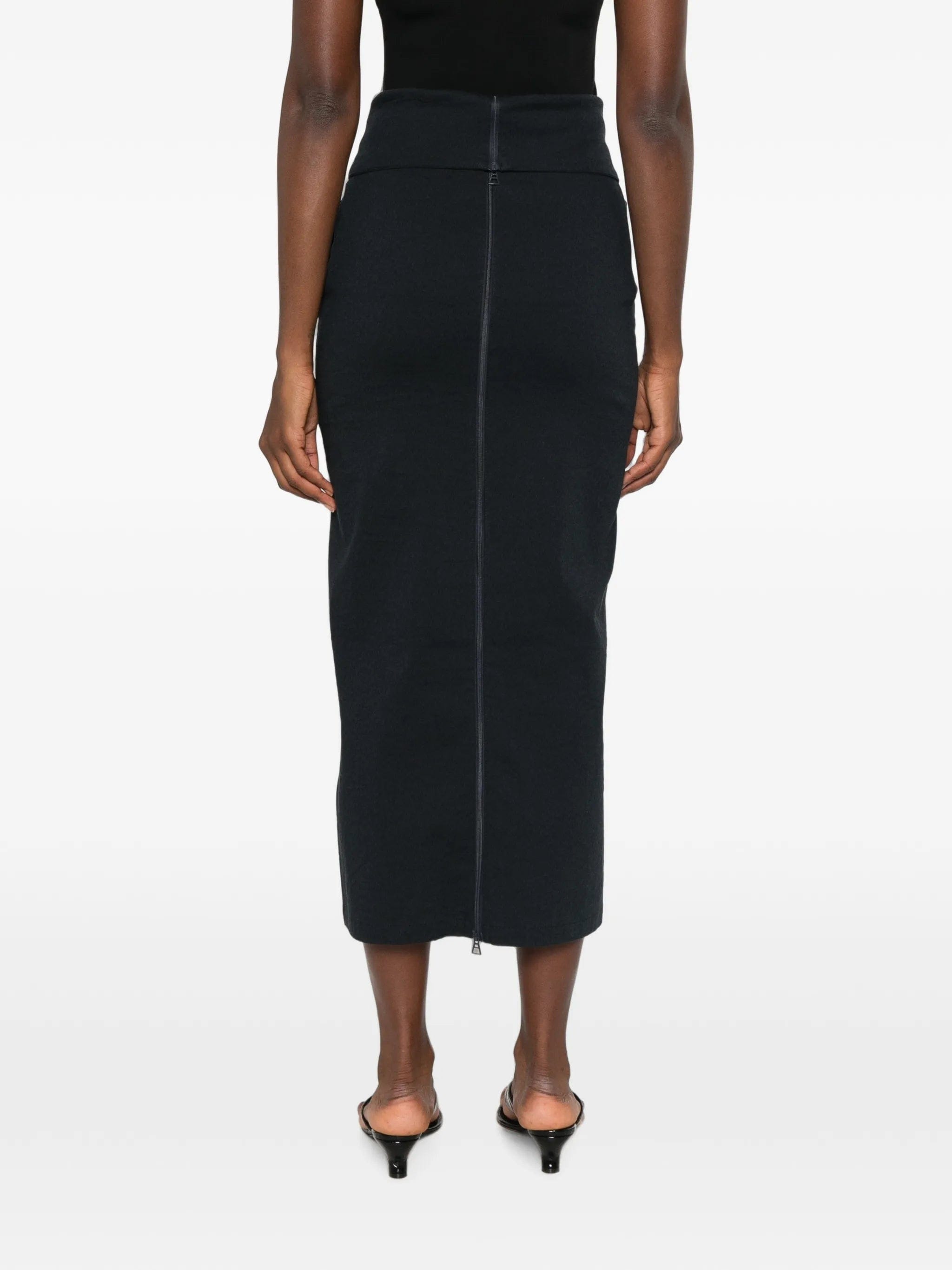 Issey Miyake high - waisted zip - back midi skirt