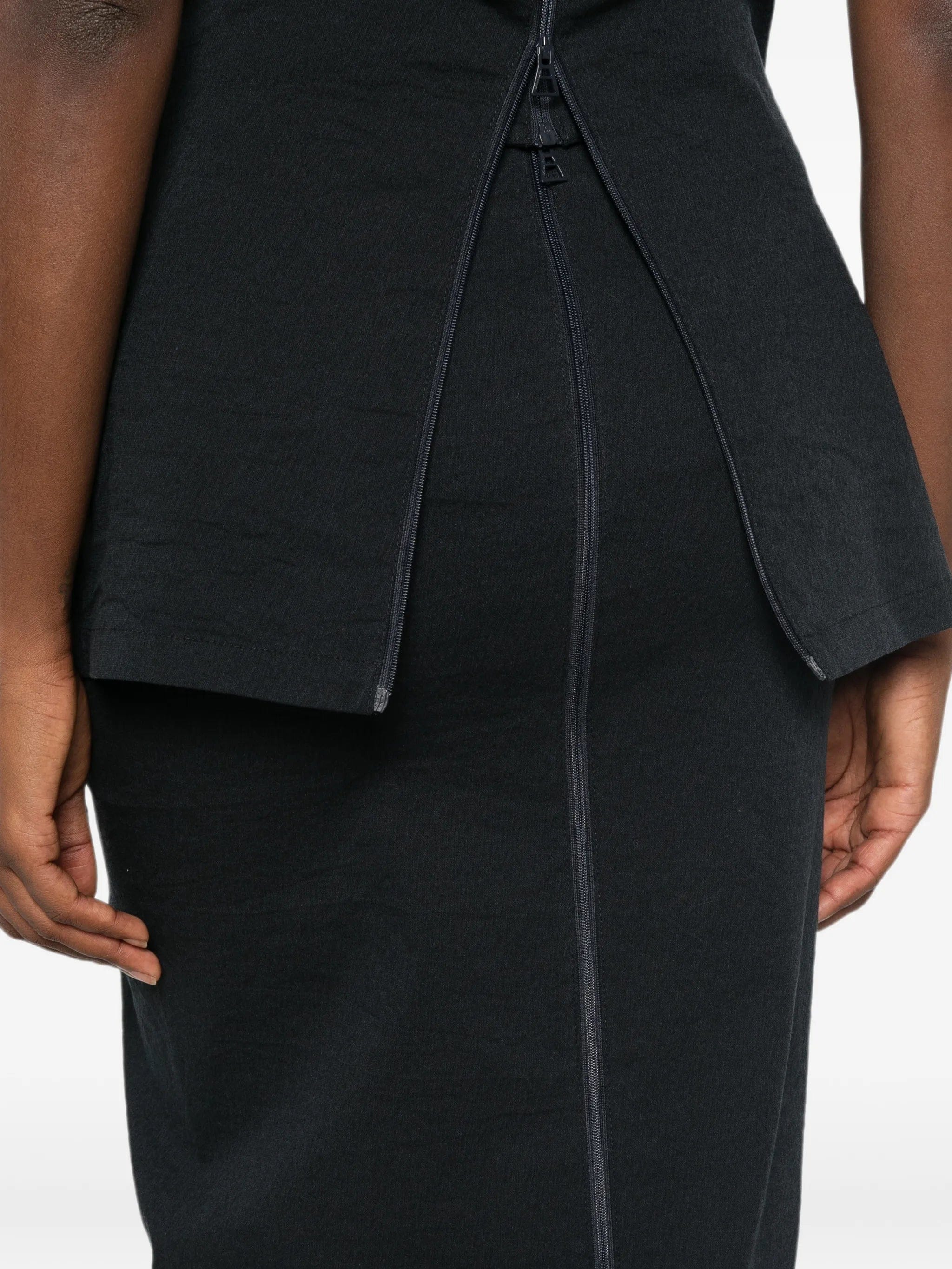 Issey Miyake high - waisted zip - back midi skirt