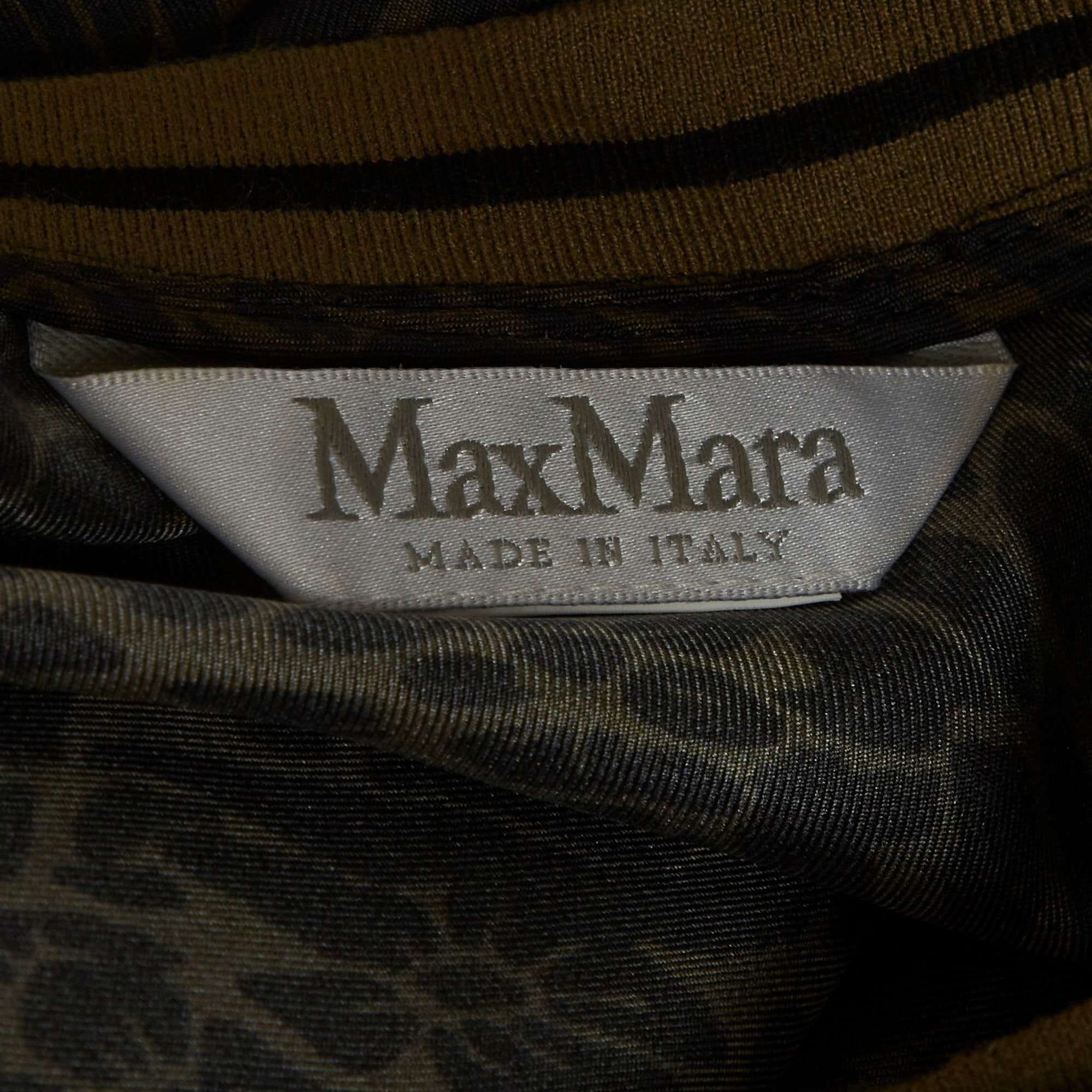 Max Mara Black/green Leopard Print Silk Top