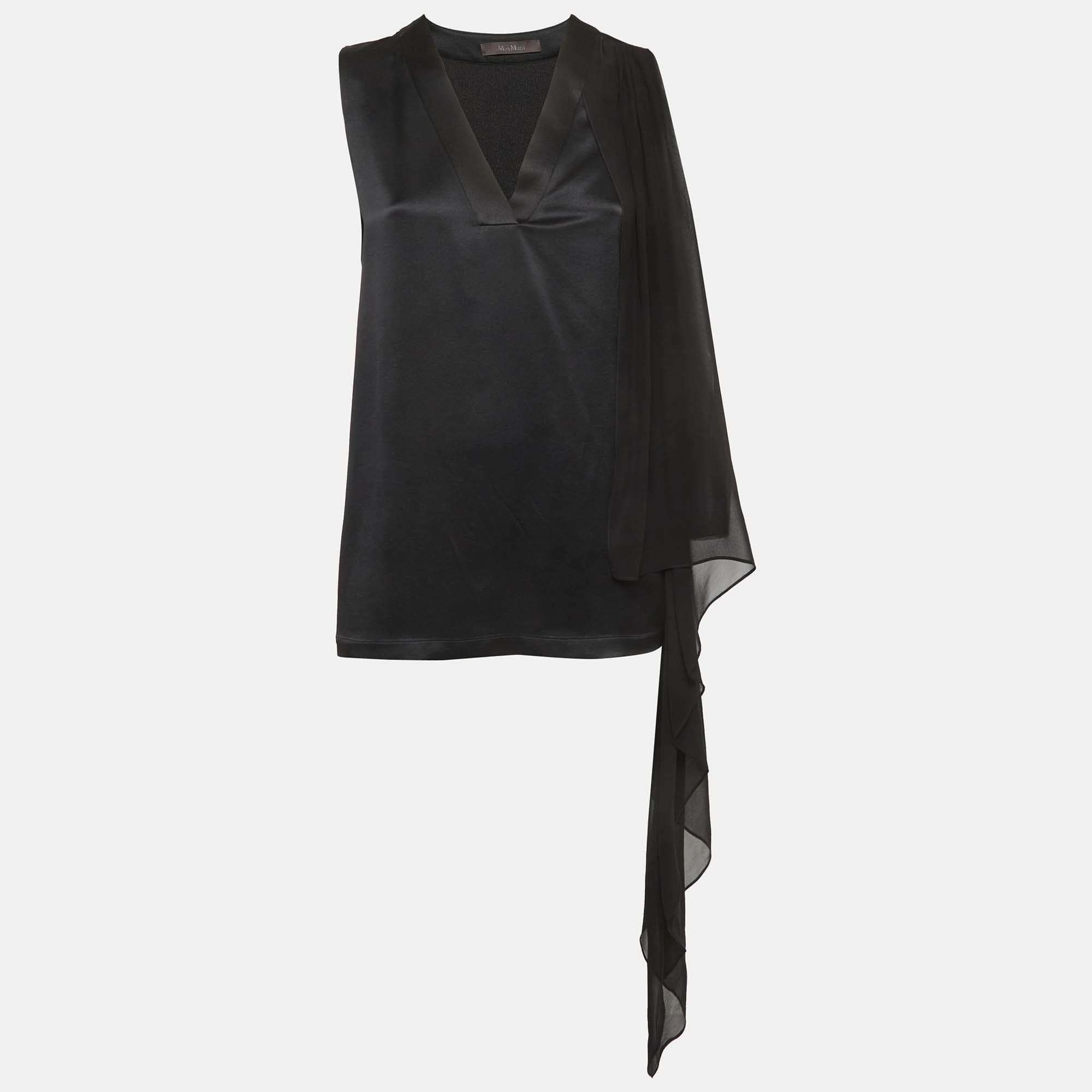 Max Mara Black Satin Silk Sleeveless Top