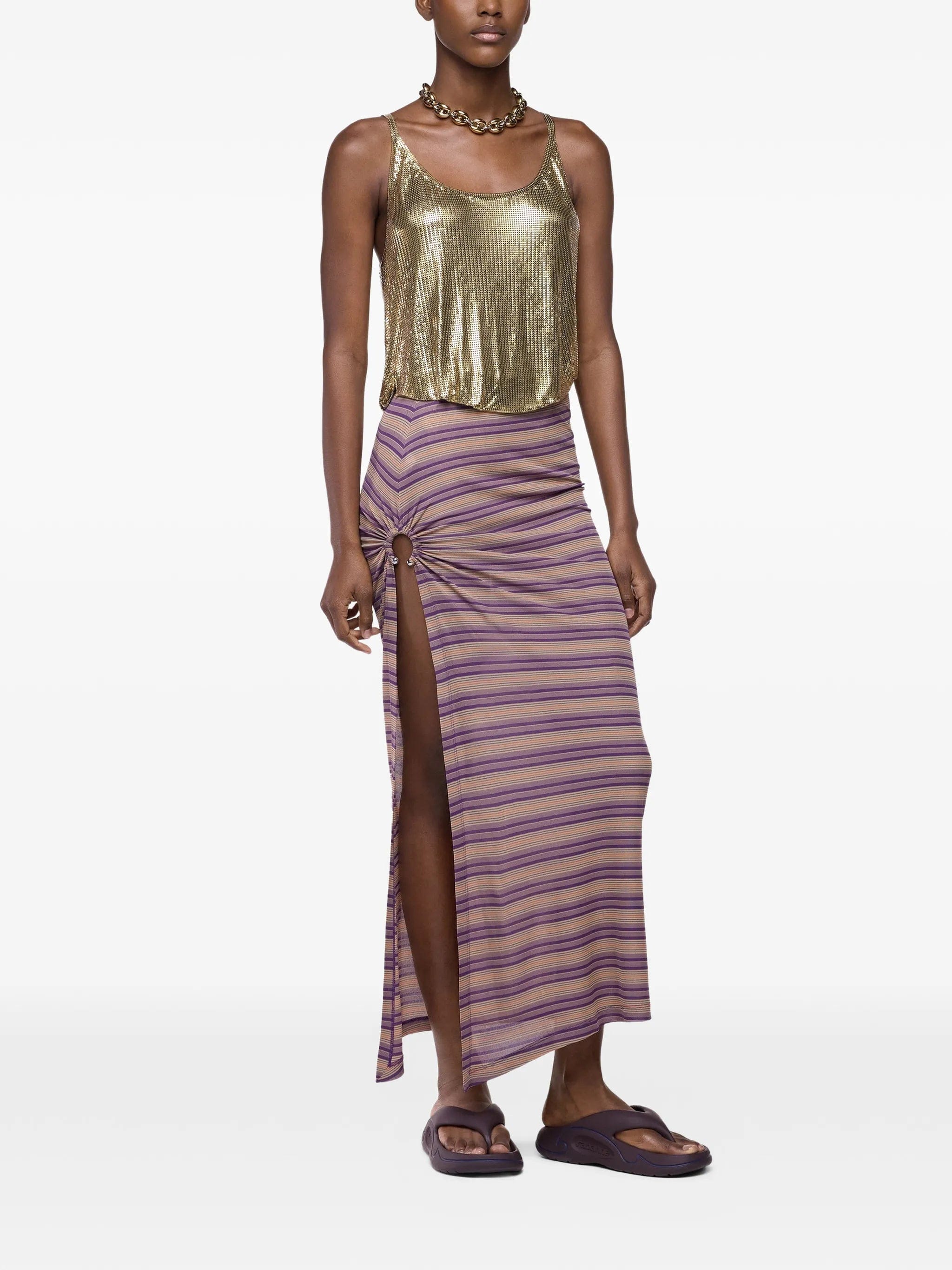 Rabanne piercing - detail striped maxi skirt