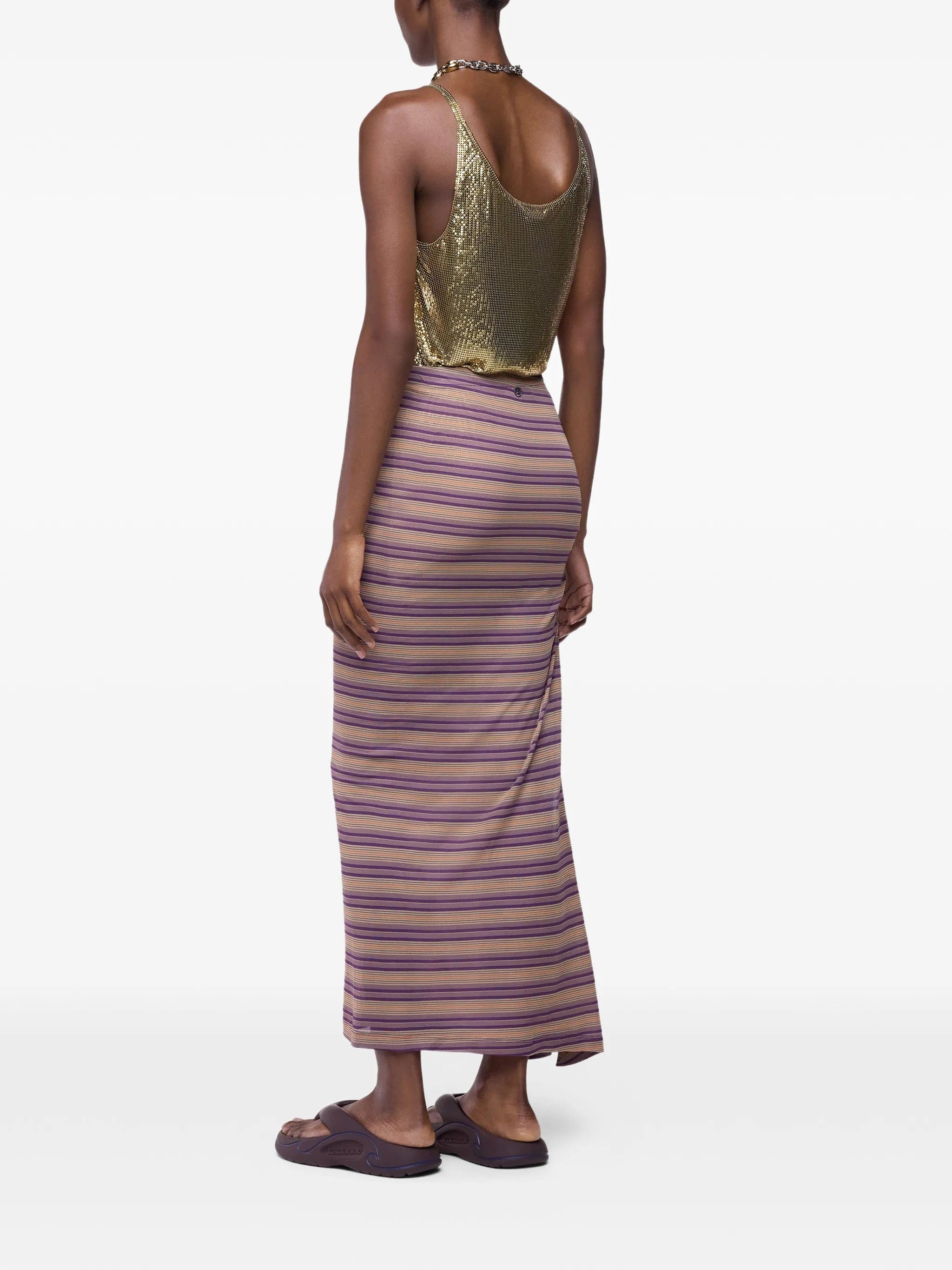 Rabanne piercing - detail striped maxi skirt