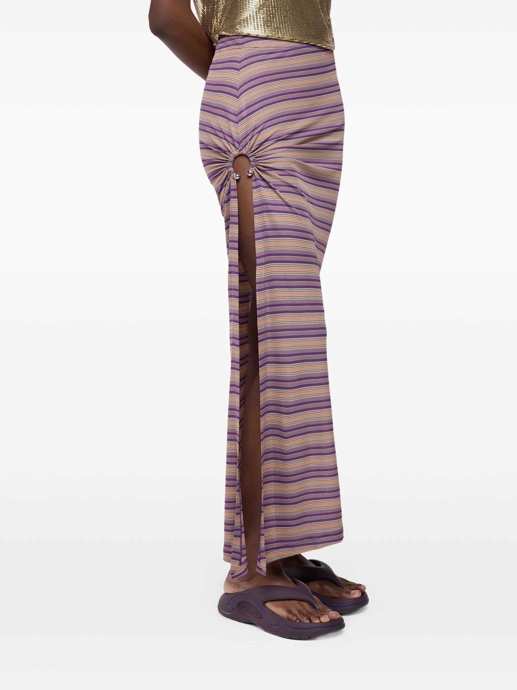 Rabanne piercing - detail striped maxi skirt