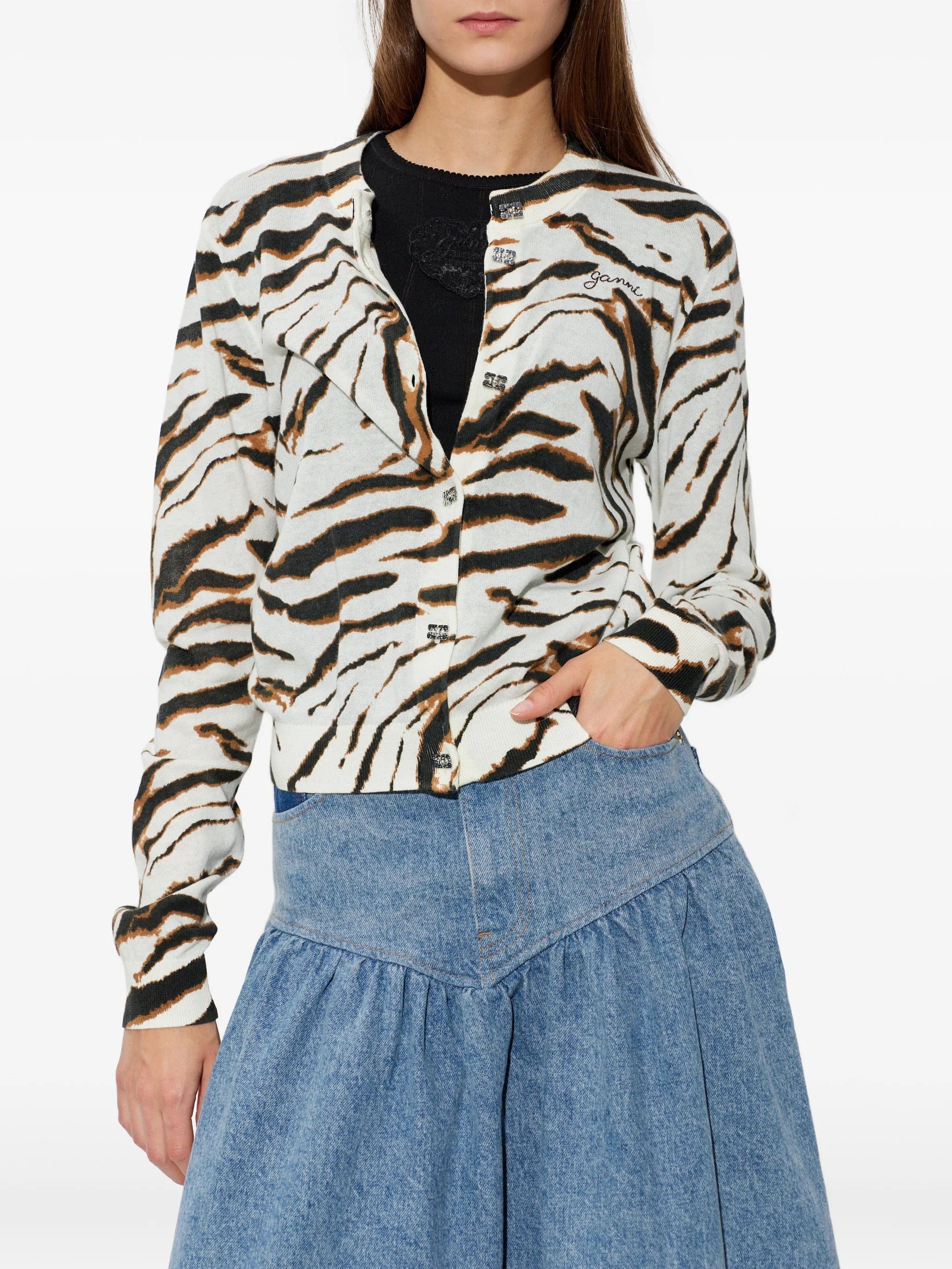 GANNI tiger - print cardigan
