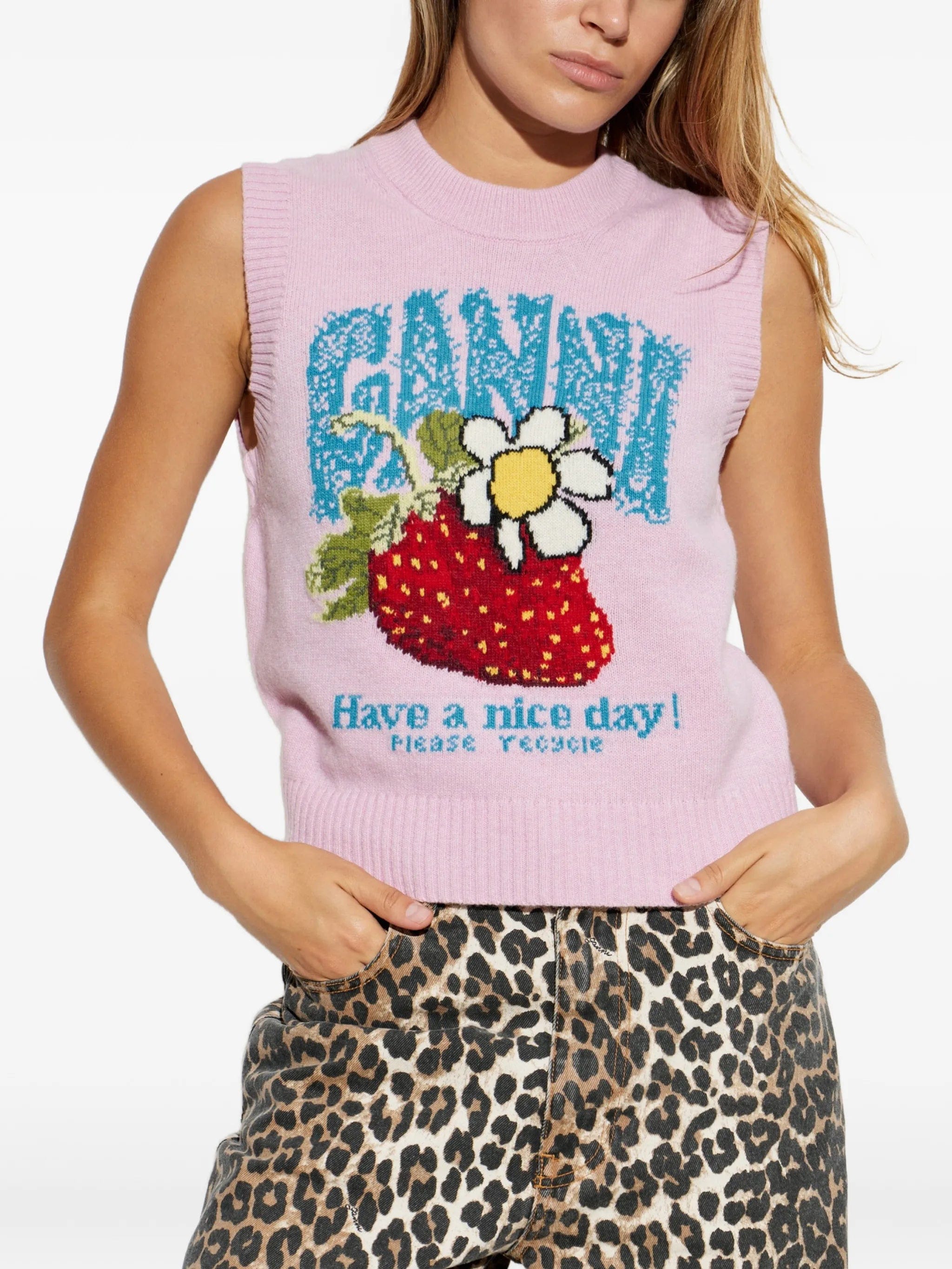 GANNI strawberry intarsia - knit vest
