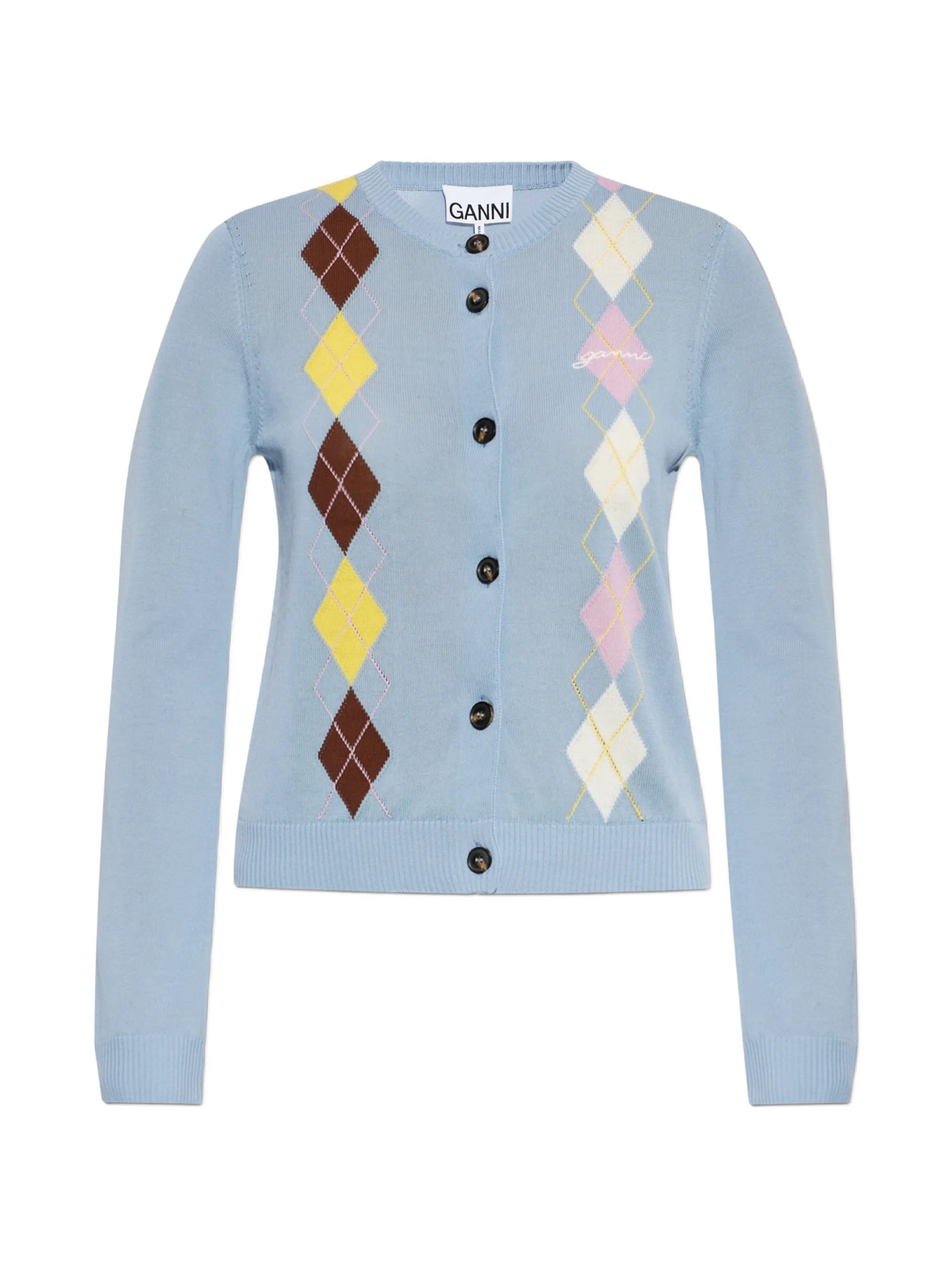 GANNI argyle - pattern cotton cardigan