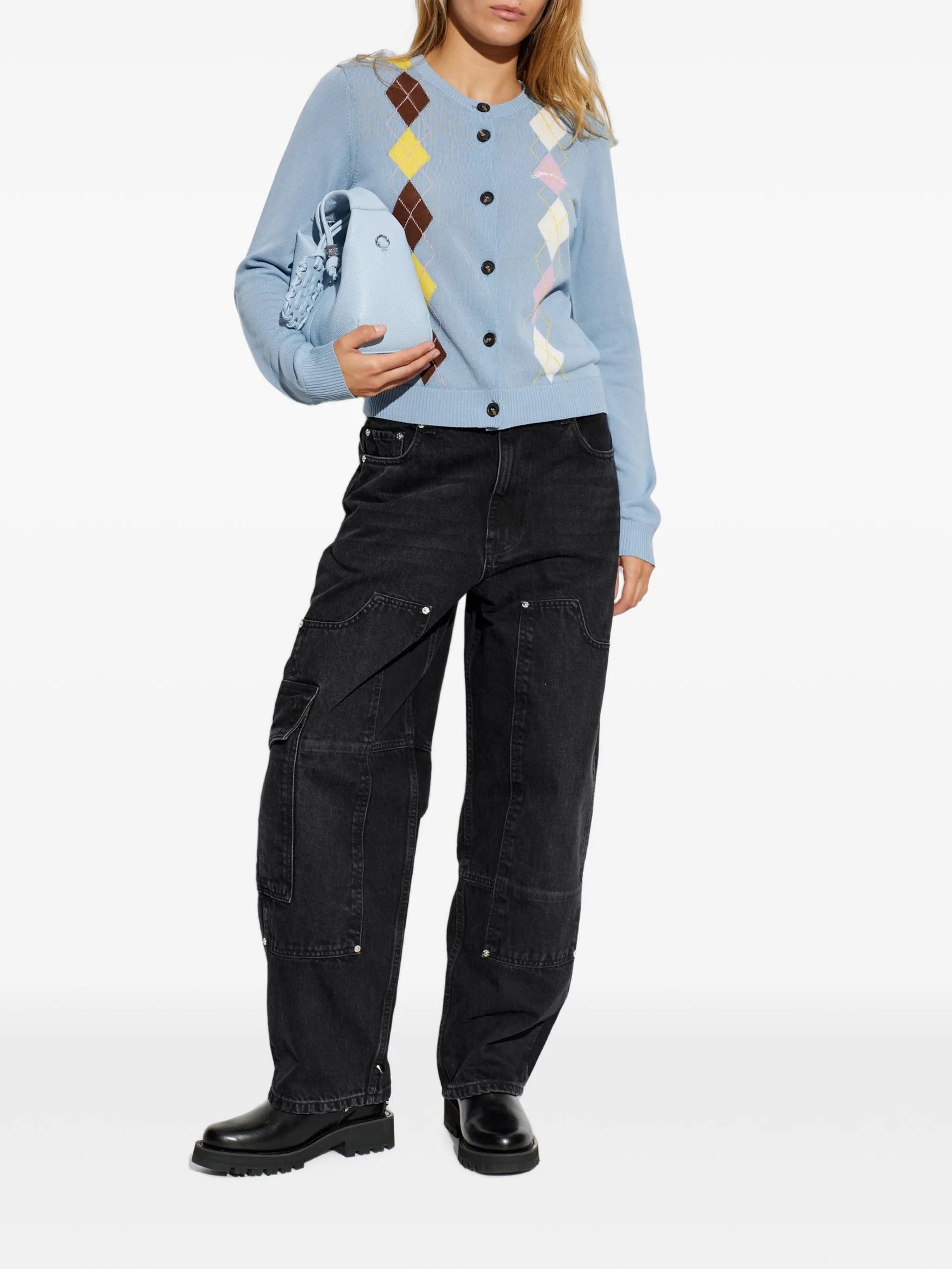 GANNI argyle - pattern cotton cardigan