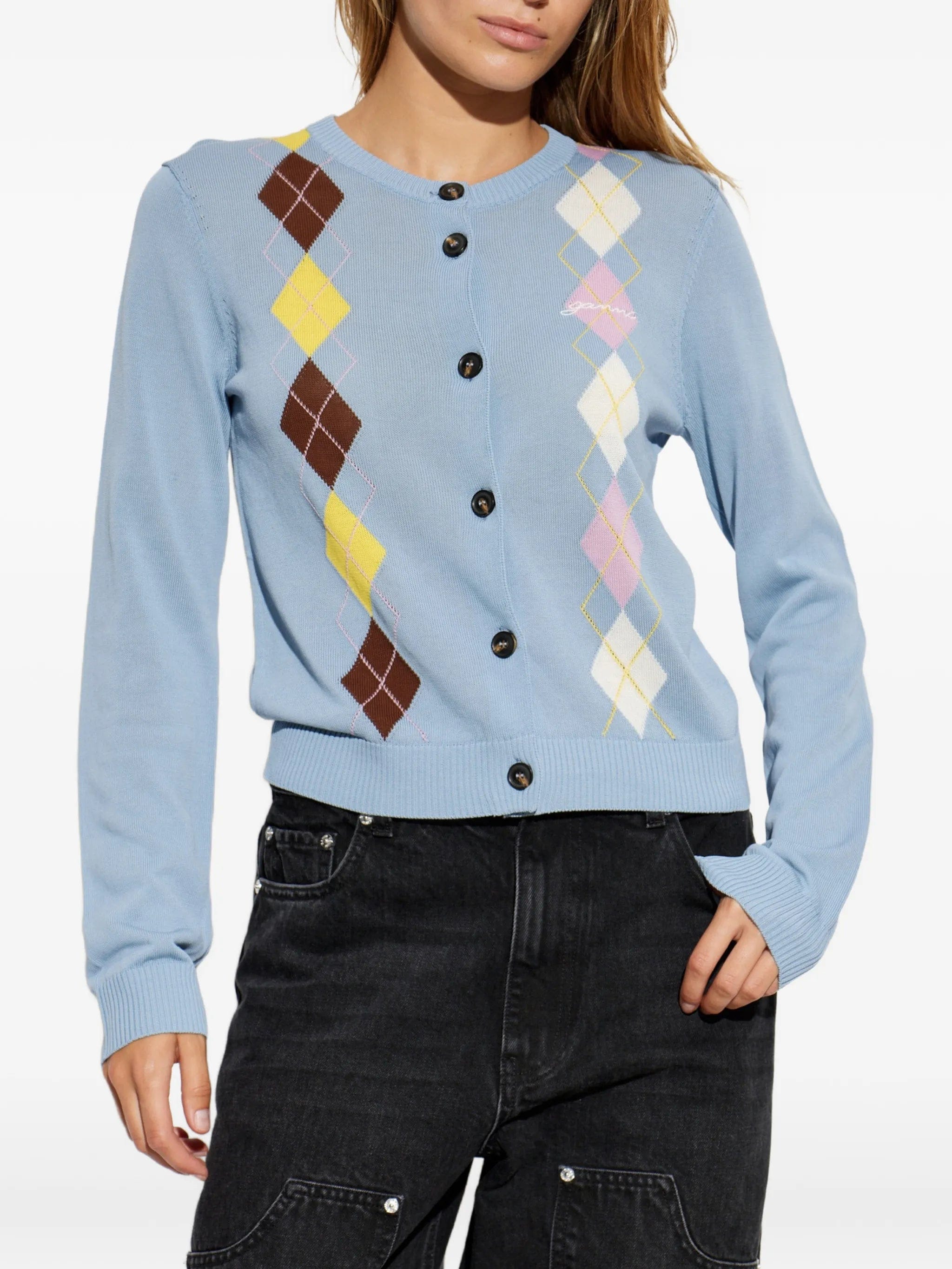 GANNI argyle - pattern cotton cardigan
