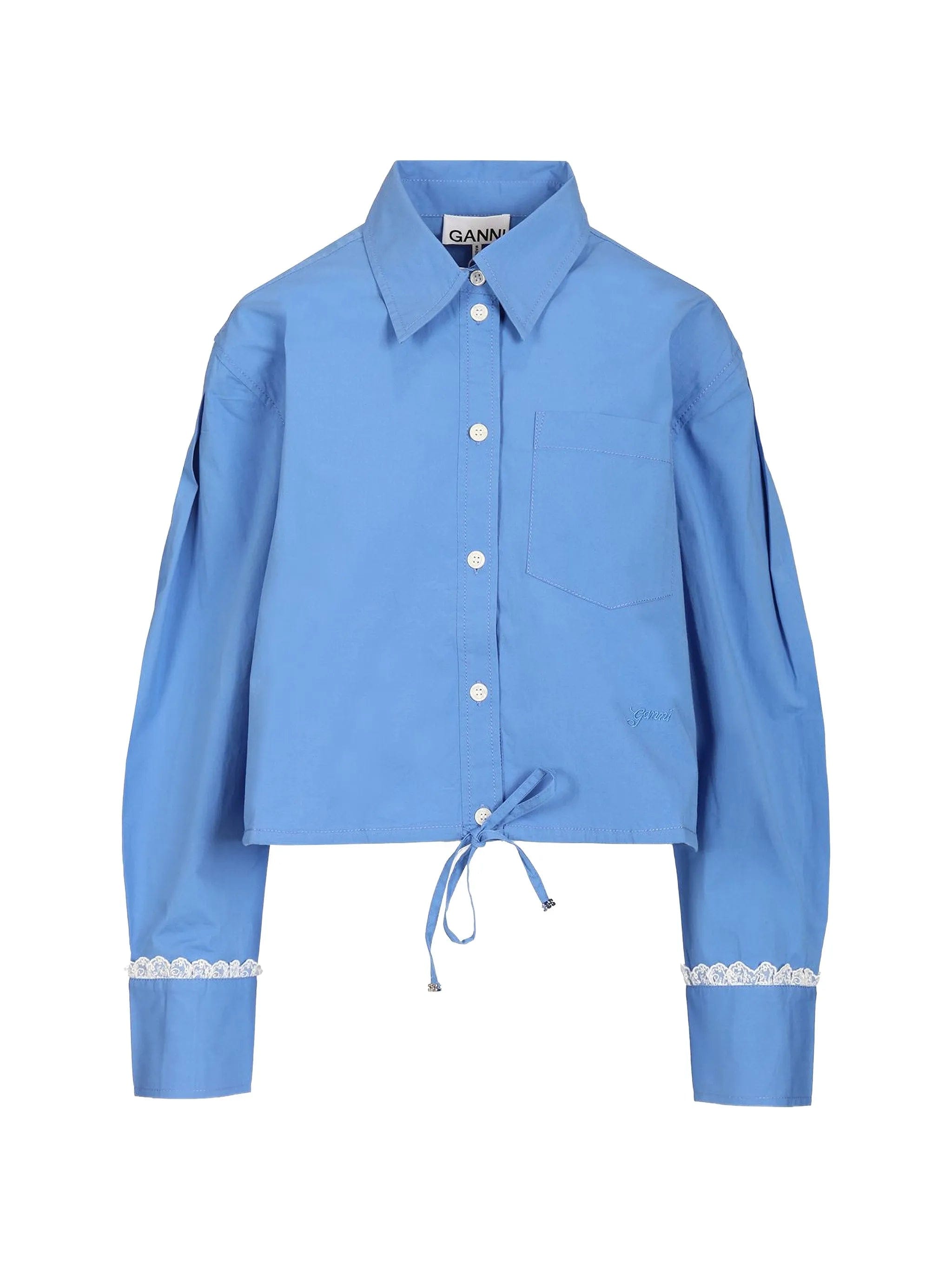 GANNI lace - trim crop shirt
