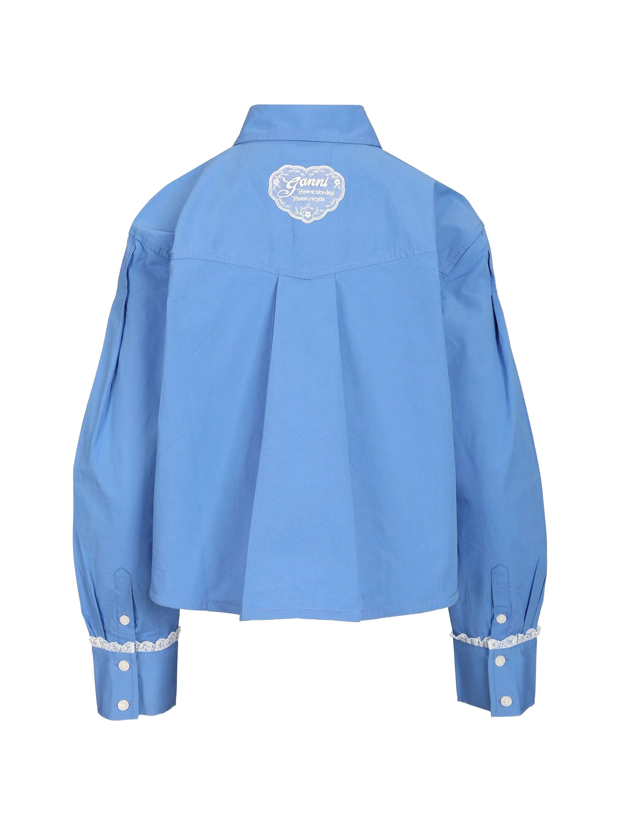GANNI lace - trim crop shirt
