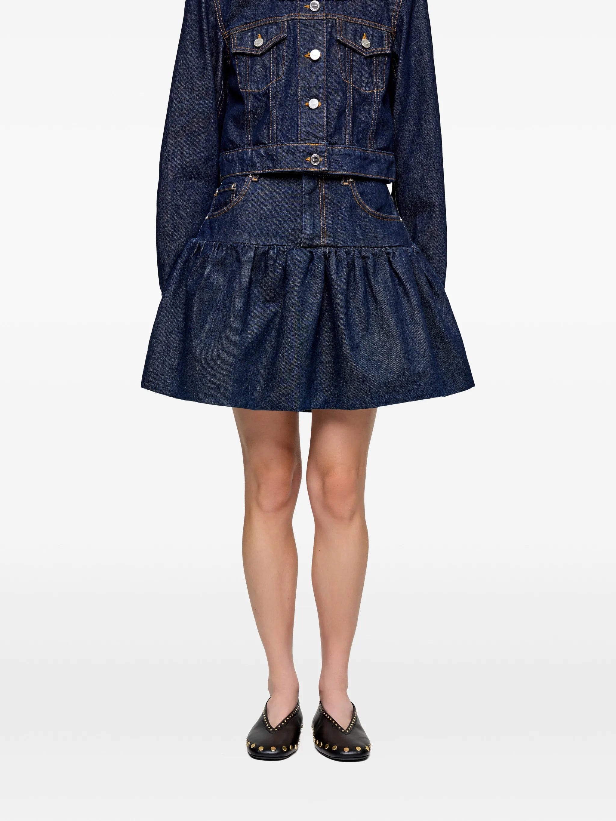 GANNI ruffled denim mini skirt