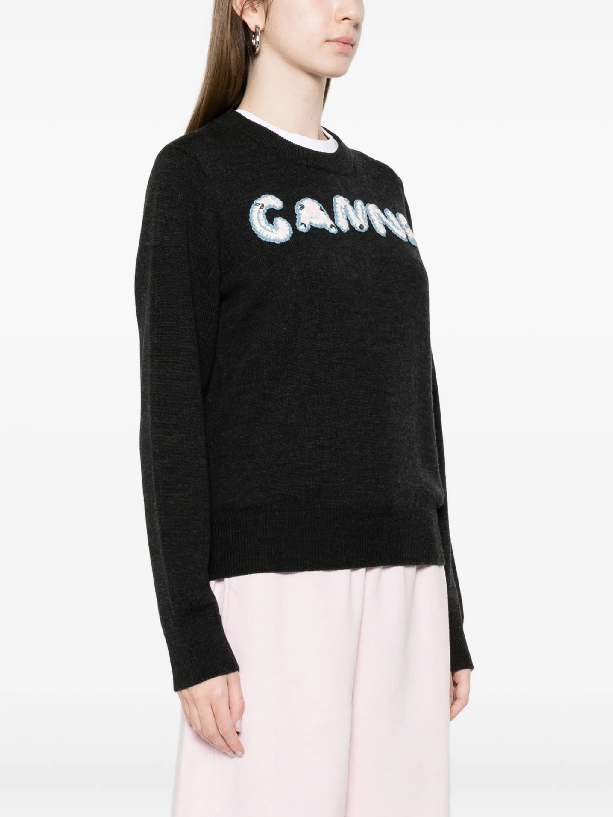 GANNI appliqué crew neck knitwear