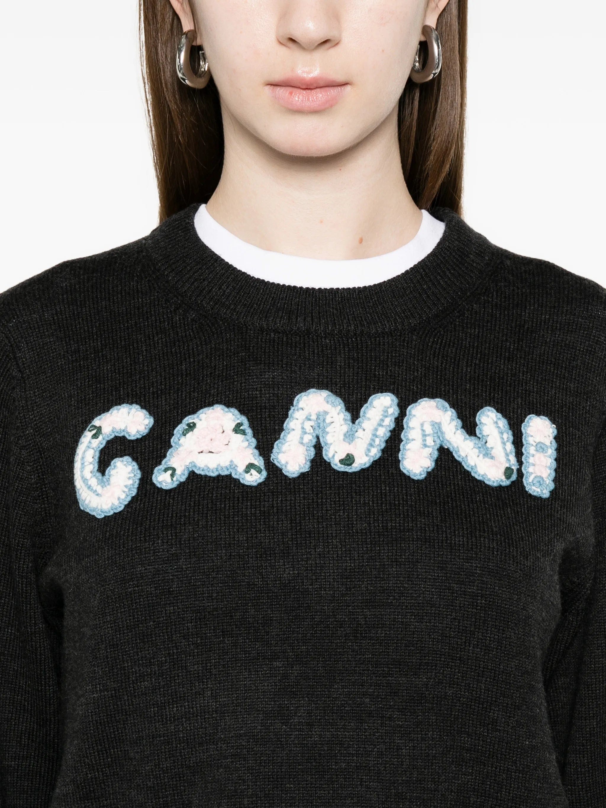 GANNI appliqué crew neck knitwear