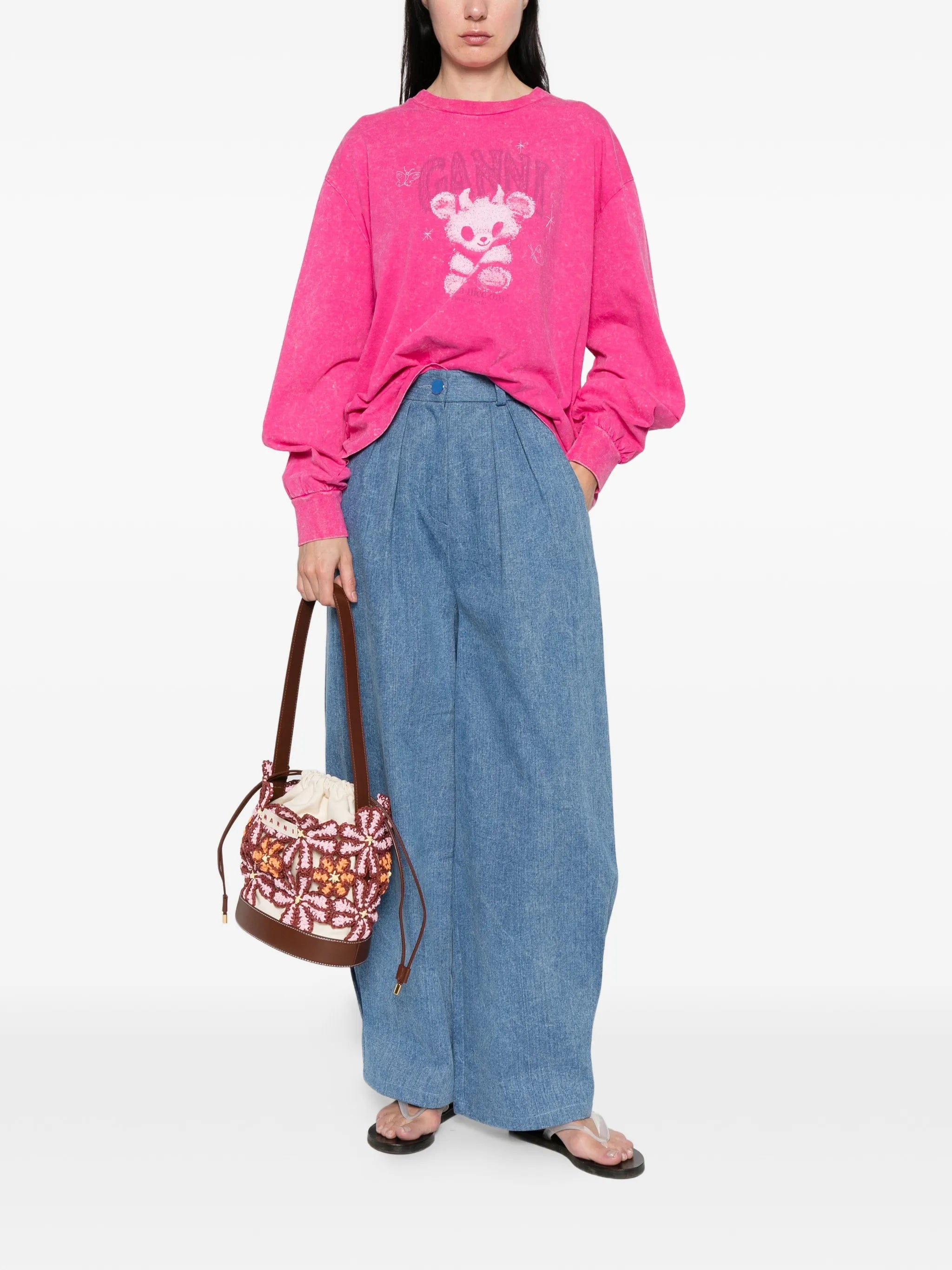 GANNI graphic long - sleeve T - shirt
