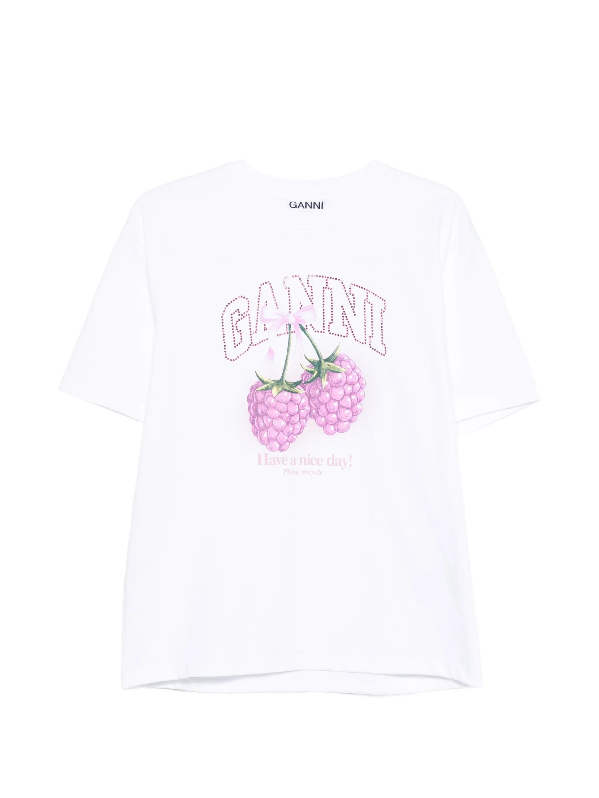 GANNI raspberry graphic T - shirt