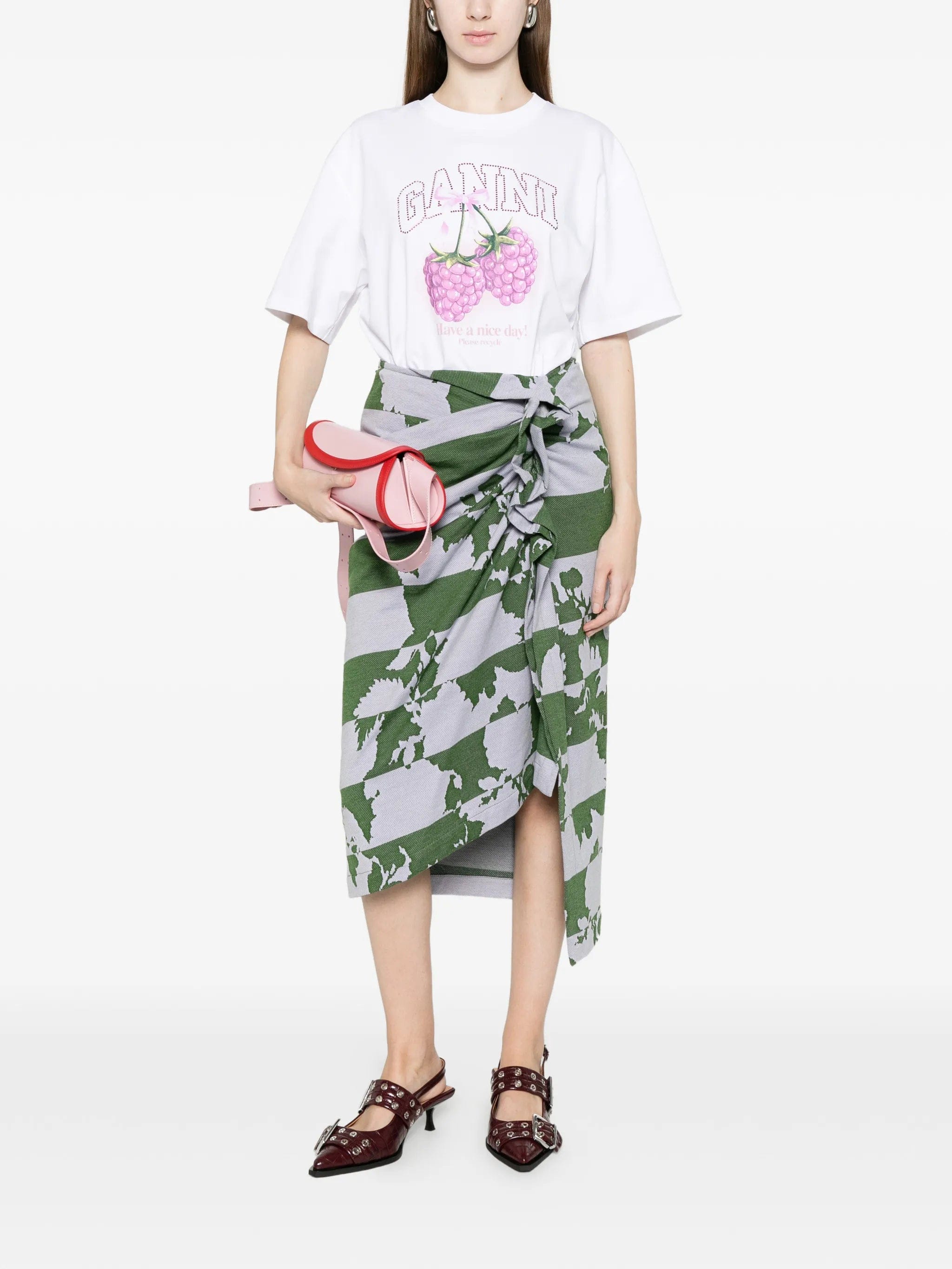 GANNI raspberry graphic T - shirt
